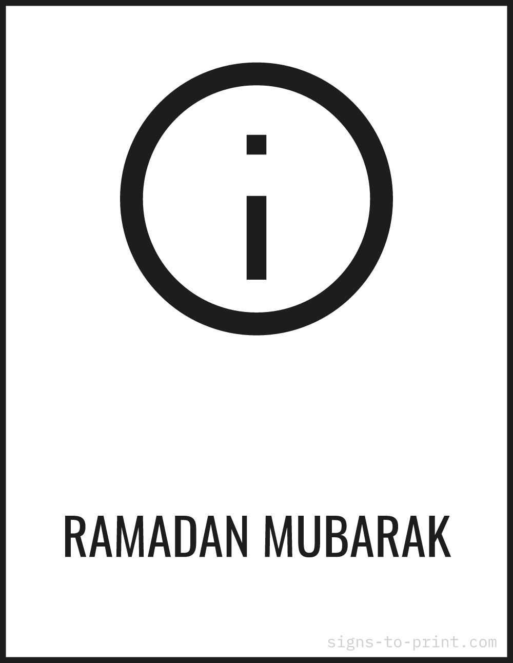 Free printable Ramadan Mubarak sign, Black / White, 8.5x11 in