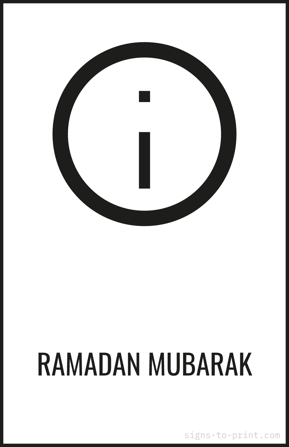 Free printable Ramadan Mubarak 11 x 17 sign, Black / White, 11 x 17 download