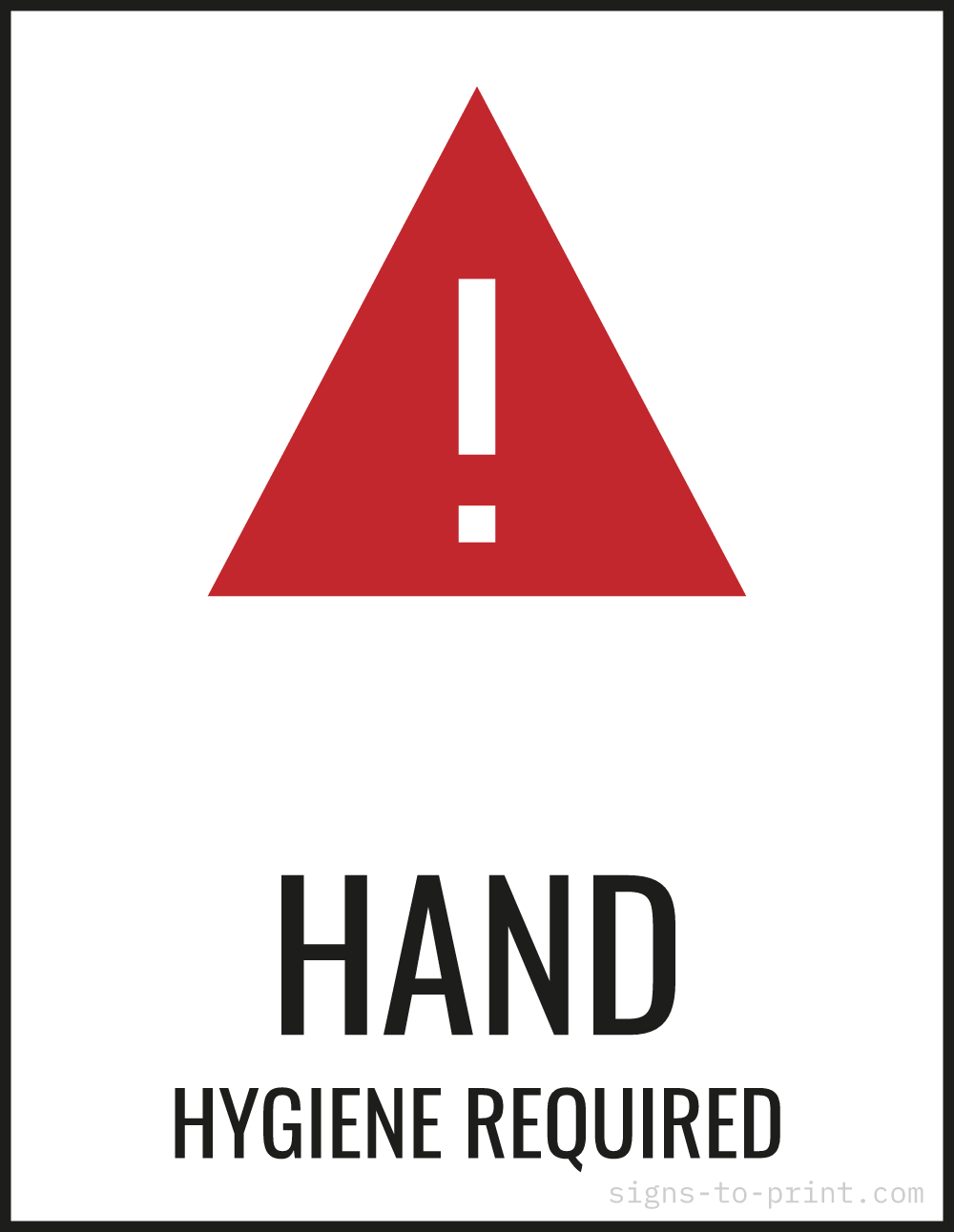 Free printable Hand Hygiene Required sign, Red / White, 8.5x11 in
