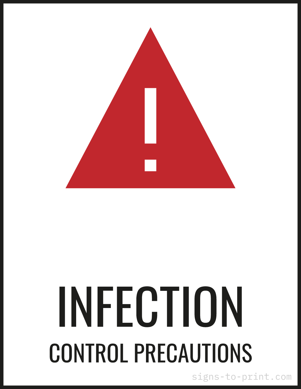Free printable Infection Control Precautions sign, Red / White, 8.5x11 in