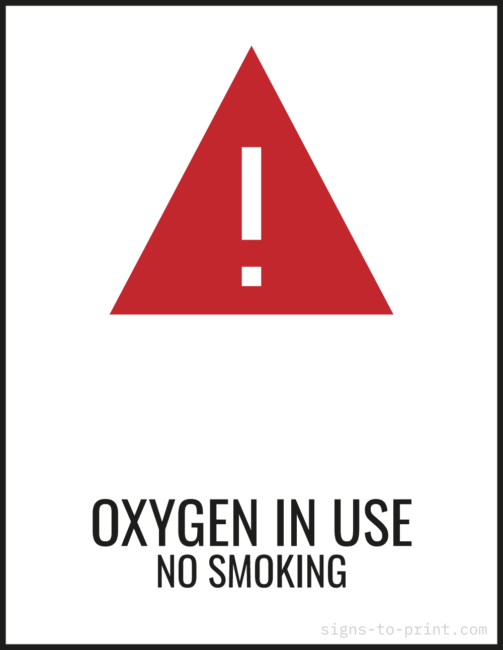 Free printable Oxygen in Use No Smoking sign, Red / White, 8.5x11 in