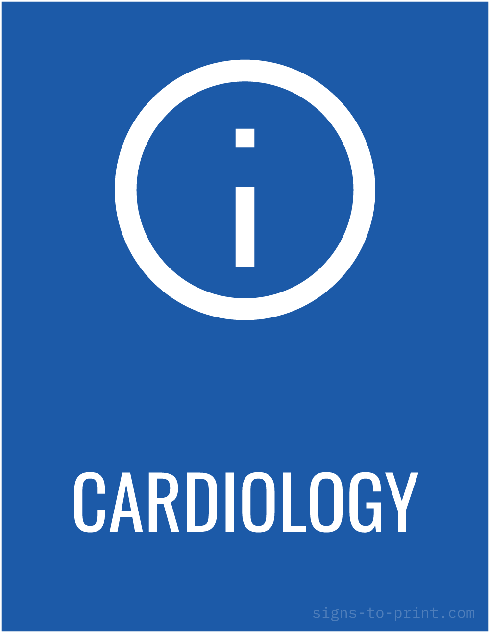 Free printable Cardiology sign, Blue / White, 8.5x11 in