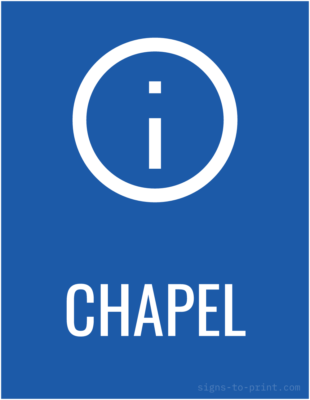 Free printable Chapel sign, Blue / White, 8.5x11 in
