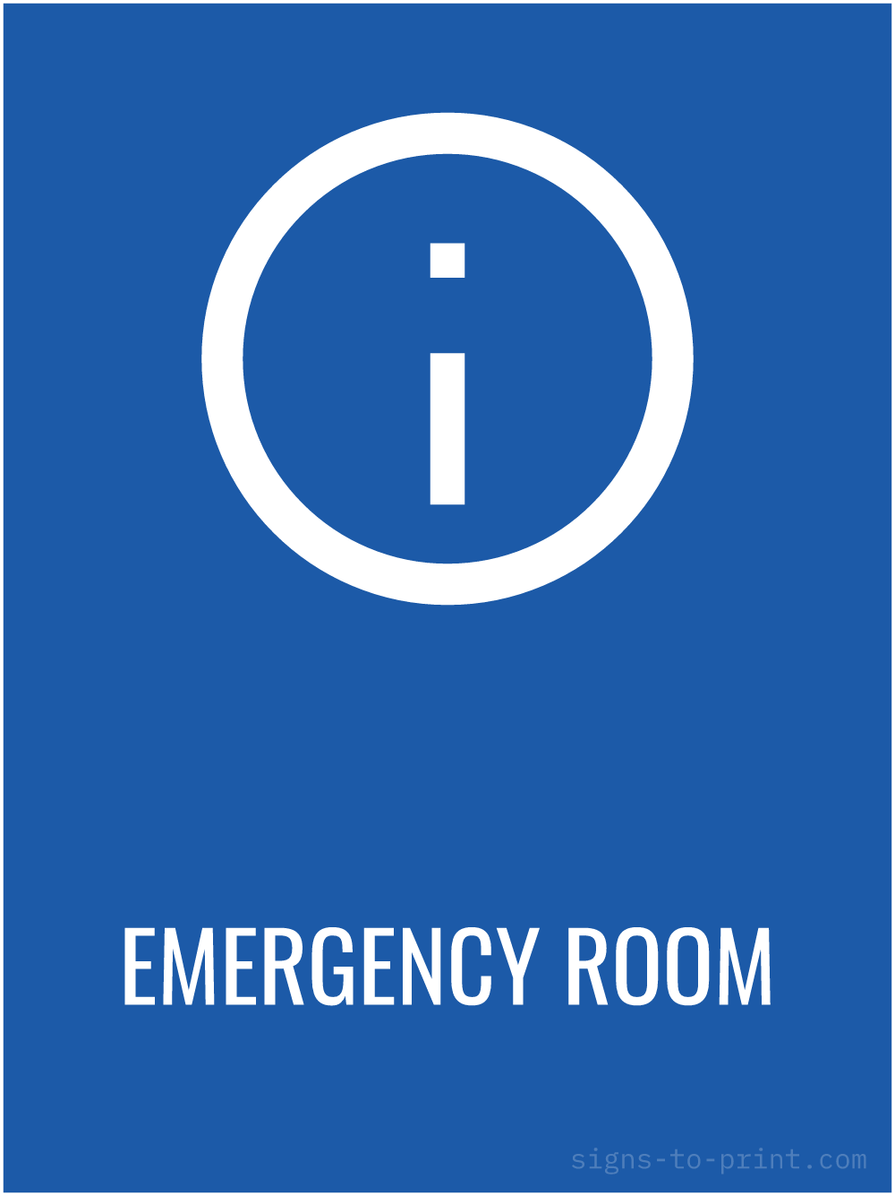 Free printable Emergency Room 18 x 24 sign, Blue / White, 18 x 24 download