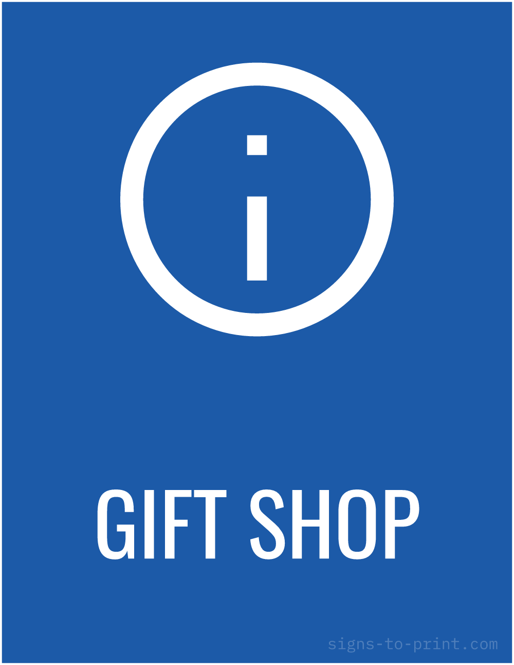 Free printable Gift Shop sign, Blue / White, 8.5x11 in