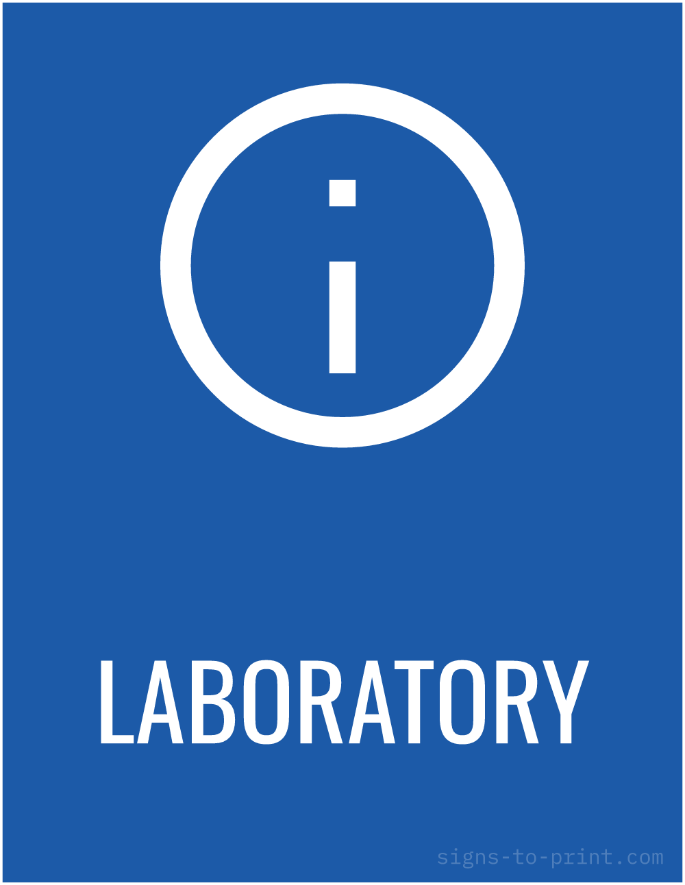 Free printable Laboratory sign, Blue / White, 8.5x11 in