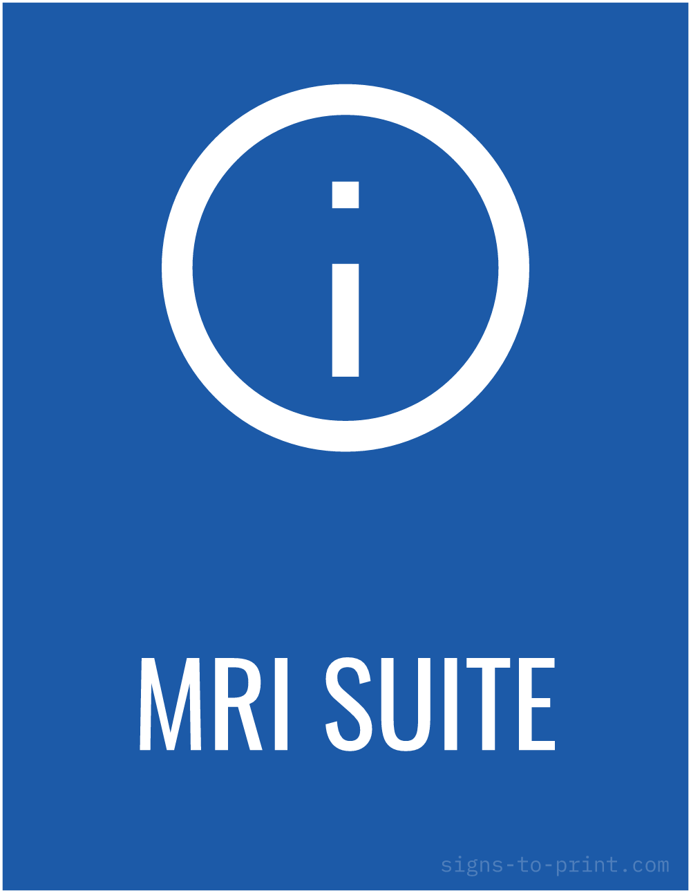 Free printable MRI Suite sign, Blue / White, 8.5x11 in