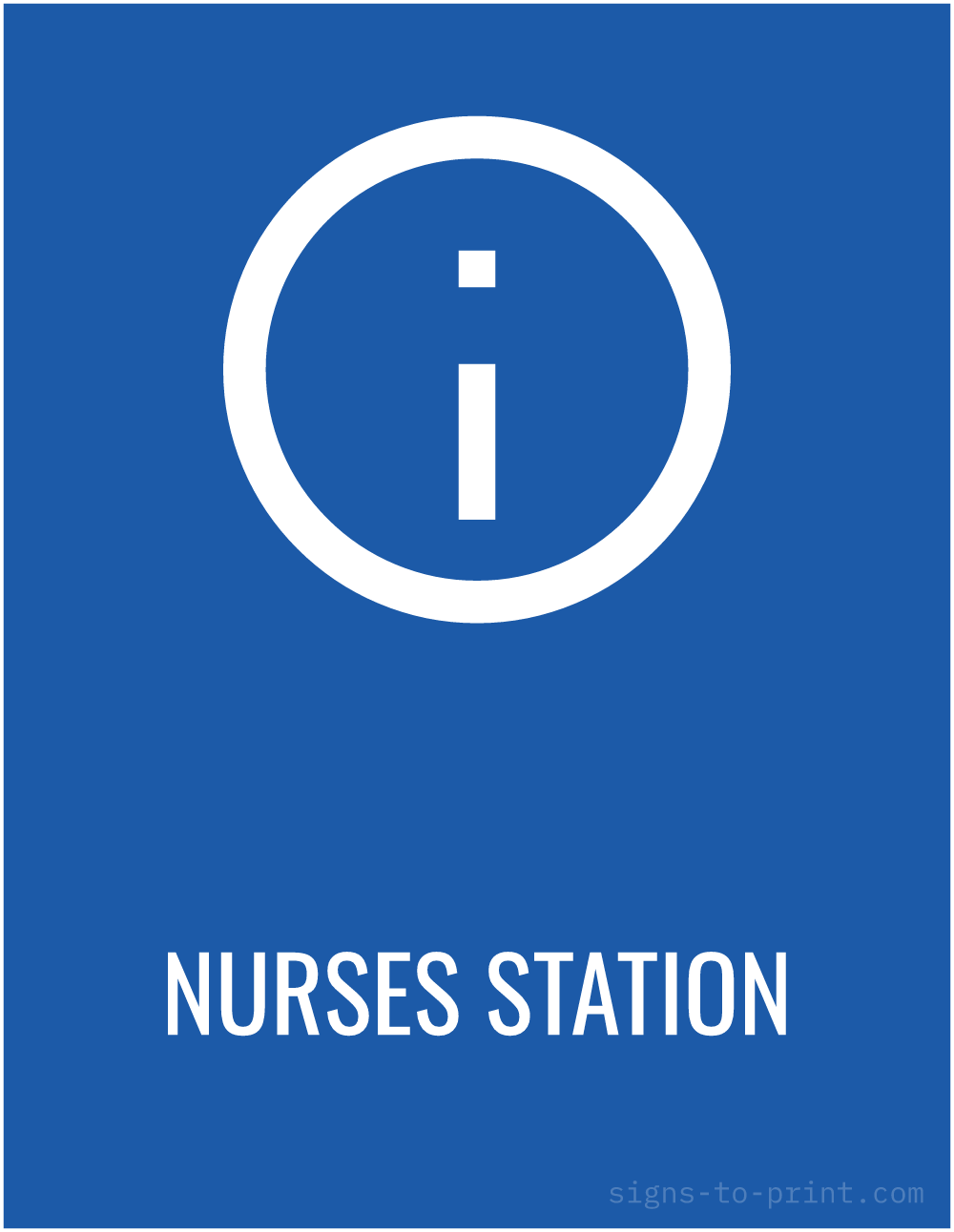 Free printable Nurses Station sign, Blue / White, 8.5x11 in