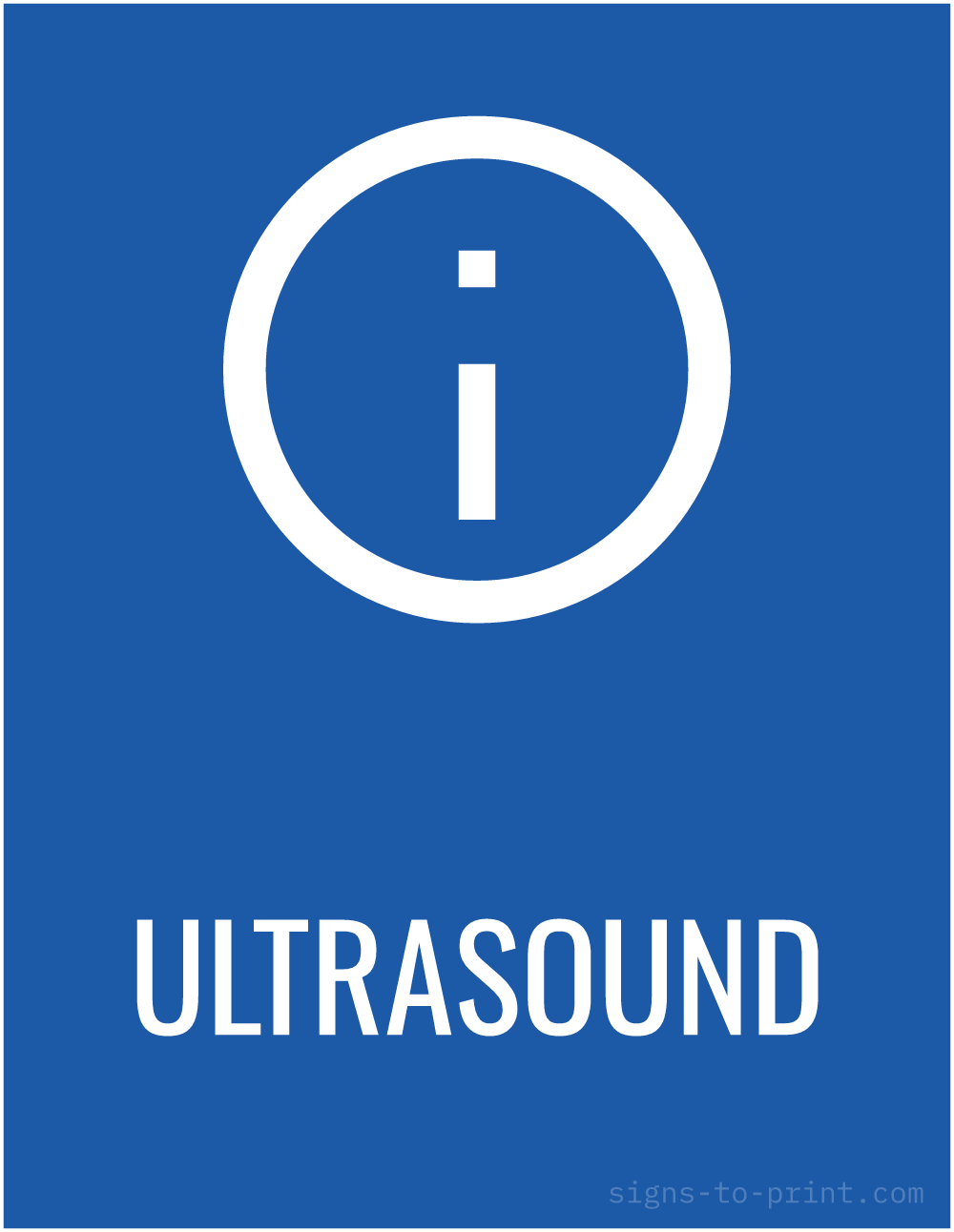 Free printable Ultrasound sign, Blue / White, 8.5x11 in