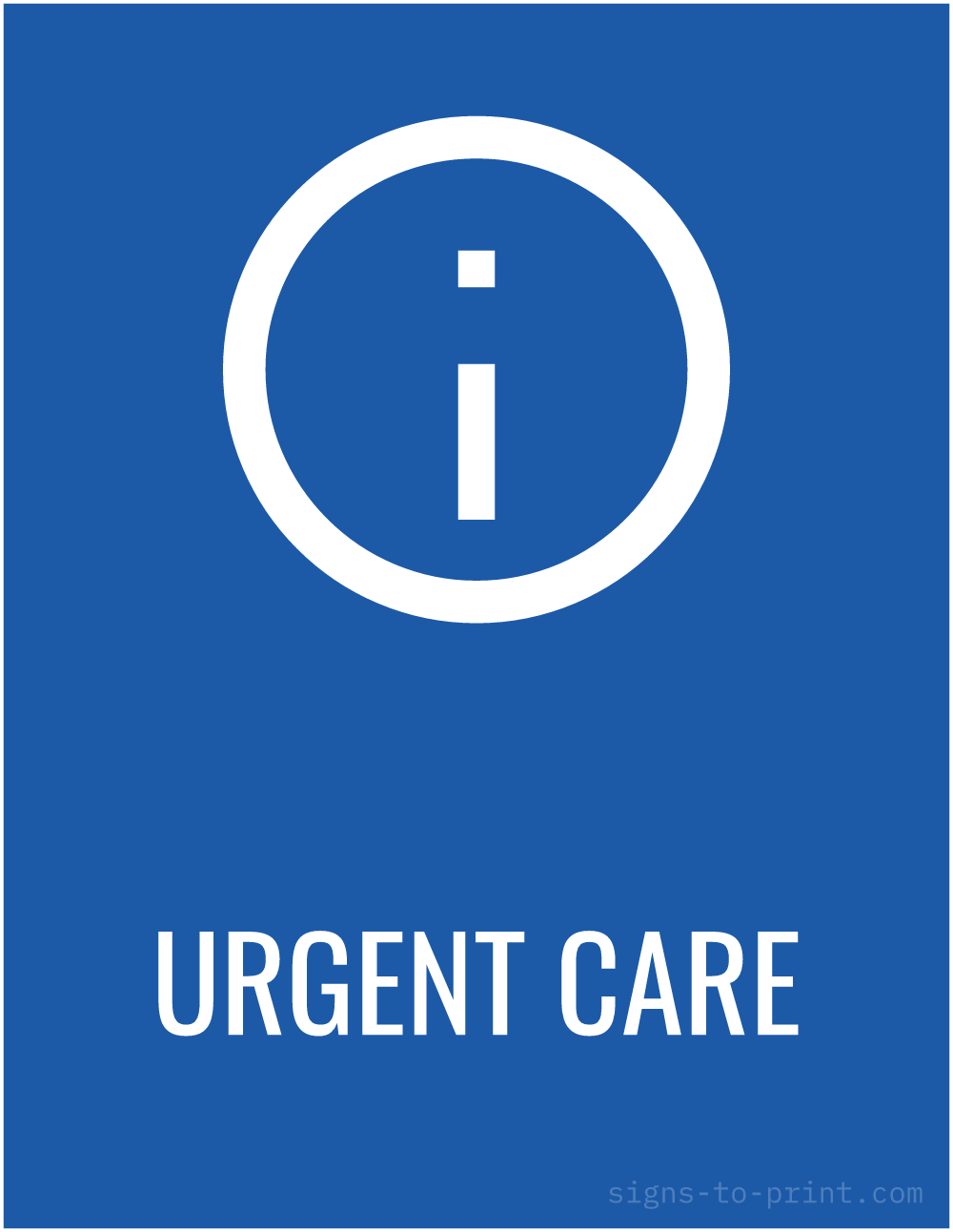Free printable Urgent Care sign, Blue / White, 8.5x11 in