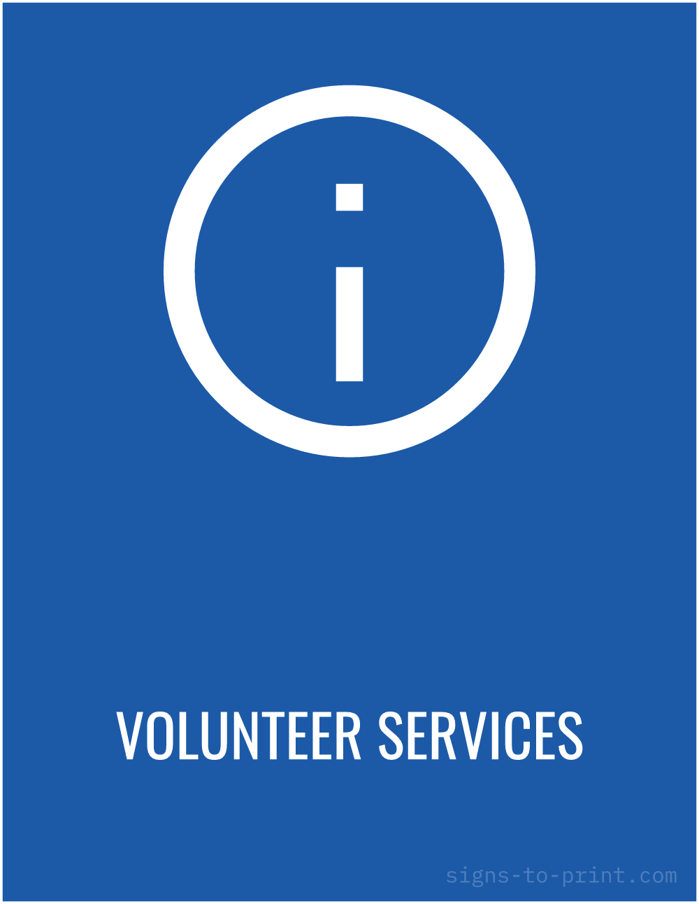Free printable Volunteer Services sign, Blue / White, 8.5x11 in