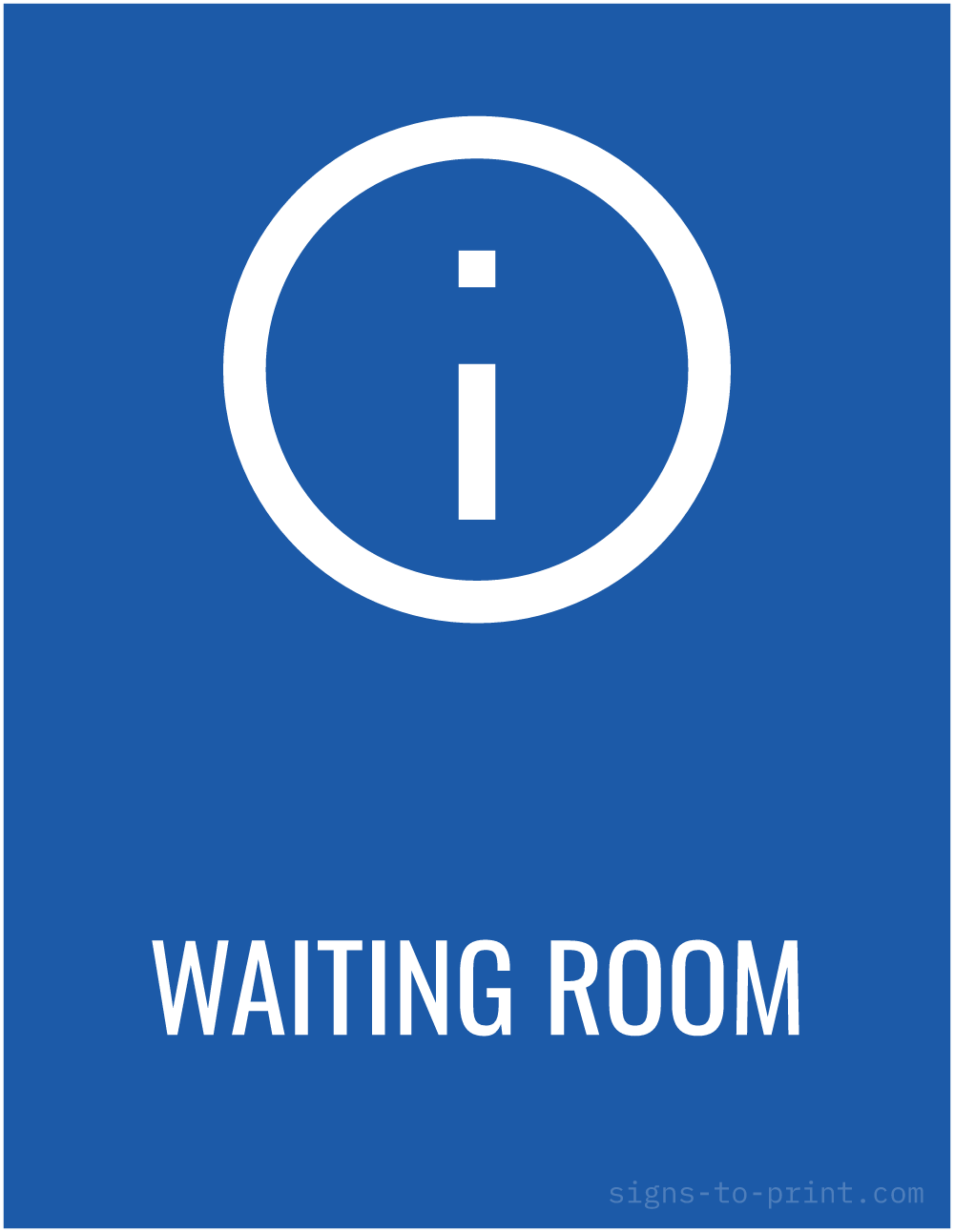 Free printable Waiting Room sign, Blue / White, 8.5x11 in