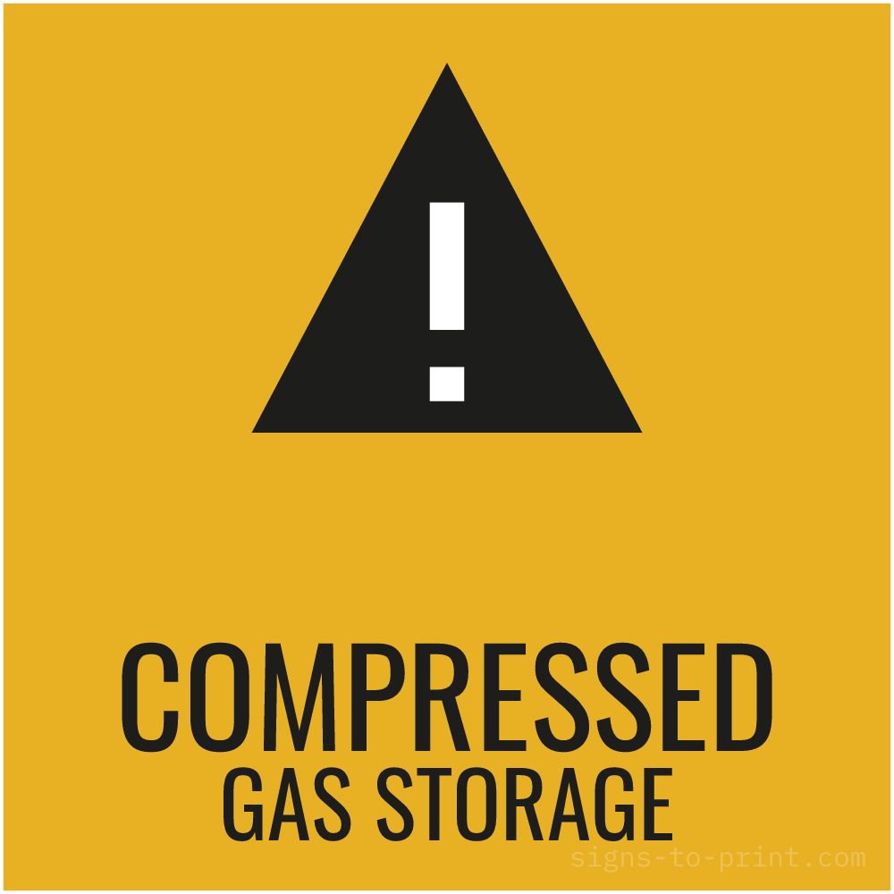 Free printable Compressed Gas Storage sign, Orange / Black, 12x12 in