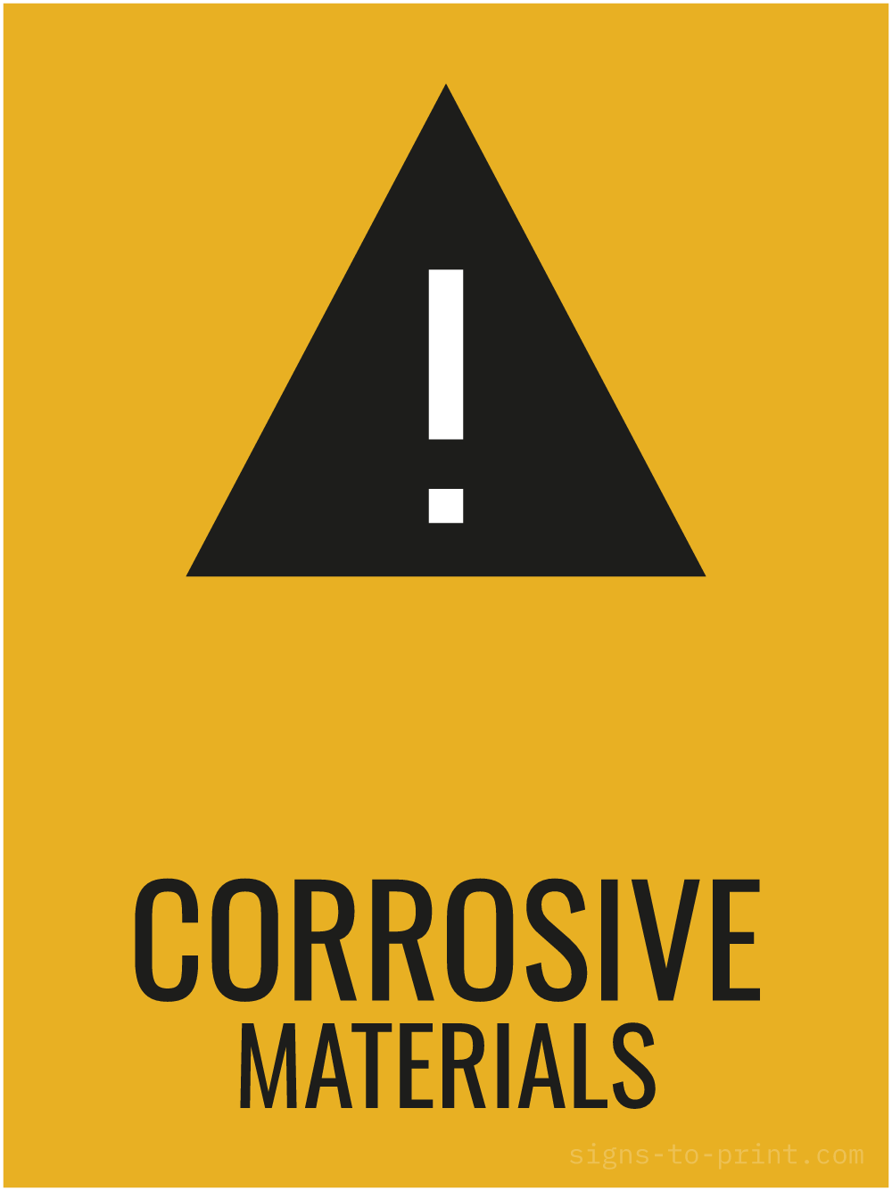 Free printable Corrosive Materials 18 x 24 sign, Orange / Black, 18 x 24 download