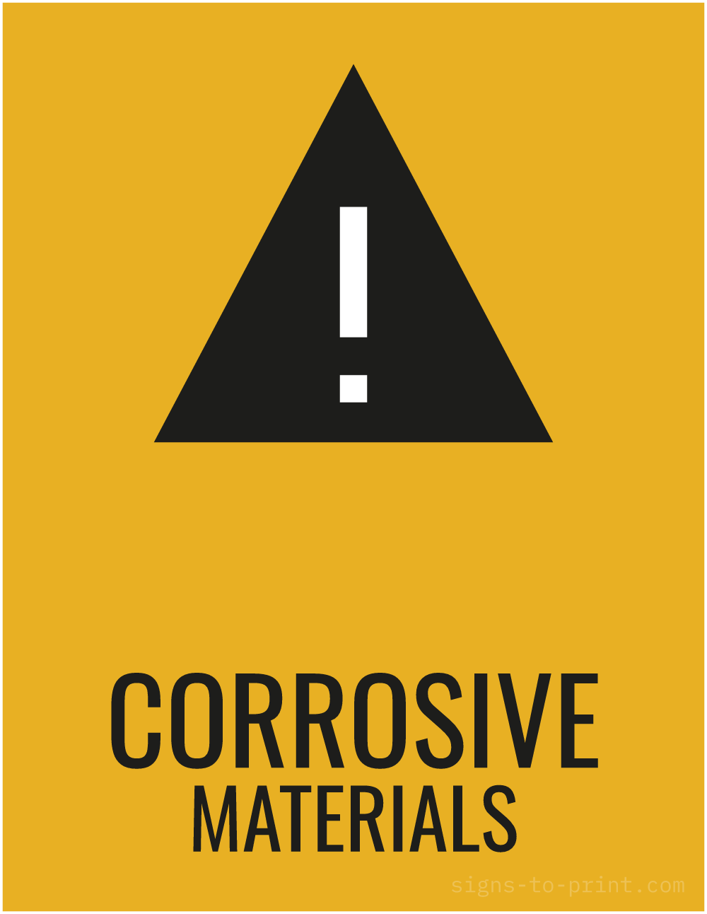 Free printable Corrosive Materials 8.5 x 11 sign, Orange / Black, 8.5 x 11 download