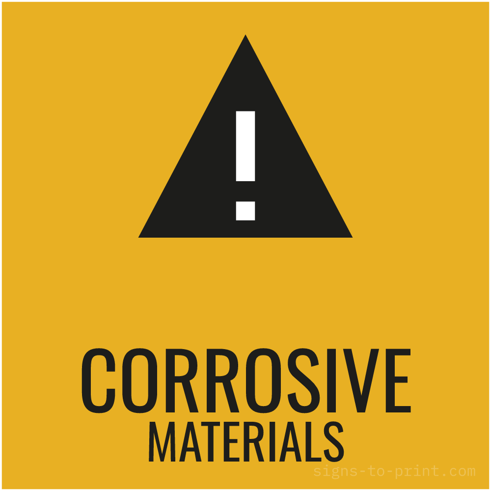 Free printable Corrosive Materials sign, Orange / Black, 12x12 in
