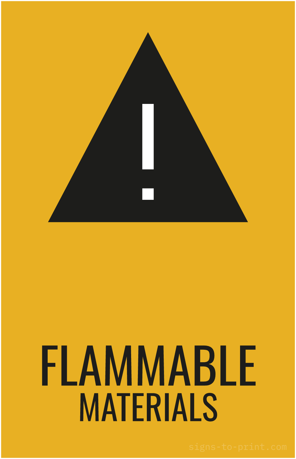 Free printable Flammable Materials 11 x 17 sign, Orange / Black, 11 x 17 download