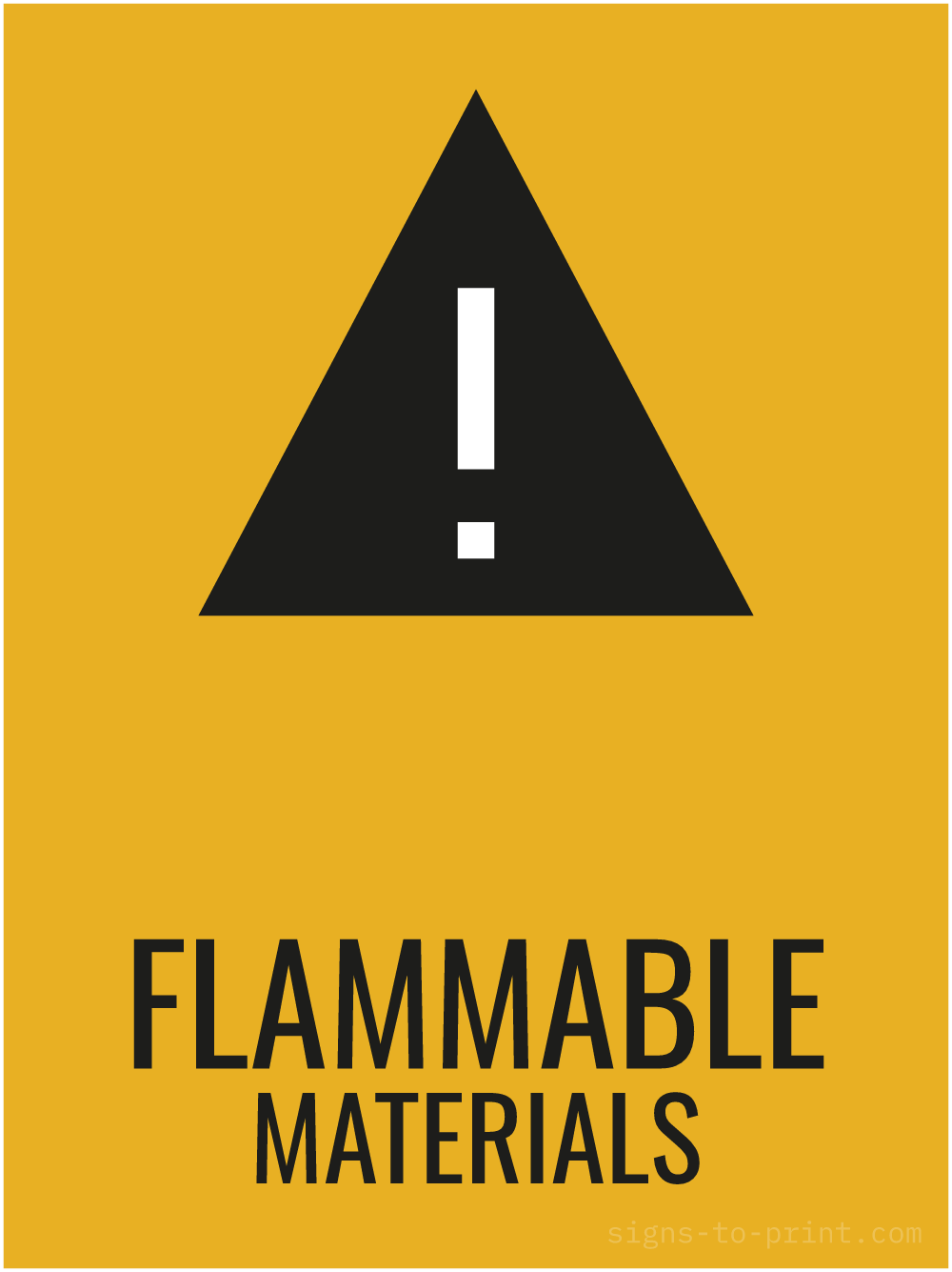 Free printable Flammable Materials 18 x 24 sign, Orange / Black, 18 x 24 download