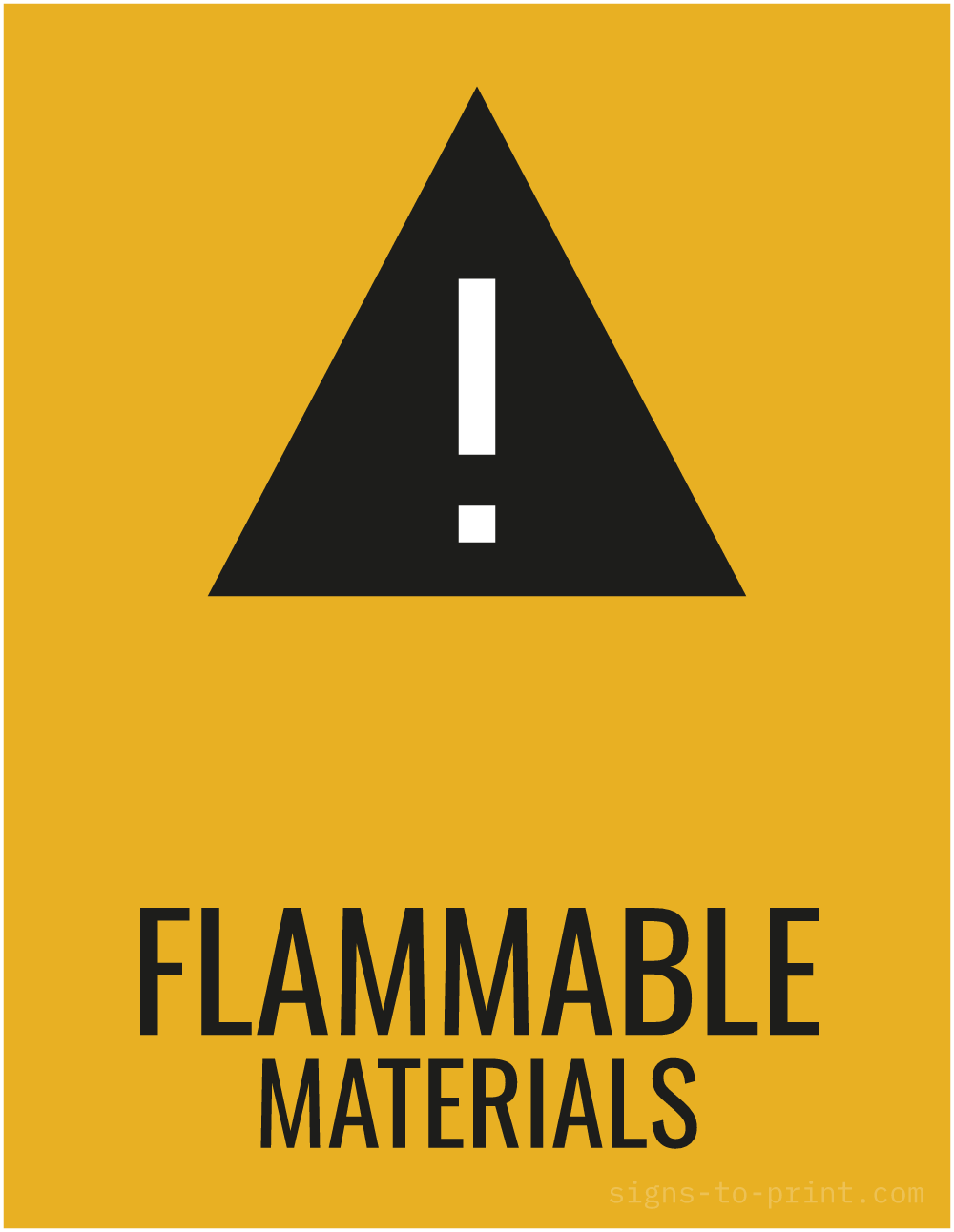 Free printable Flammable Materials 8.5 x 11 sign, Orange / Black, 8.5 x 11 download