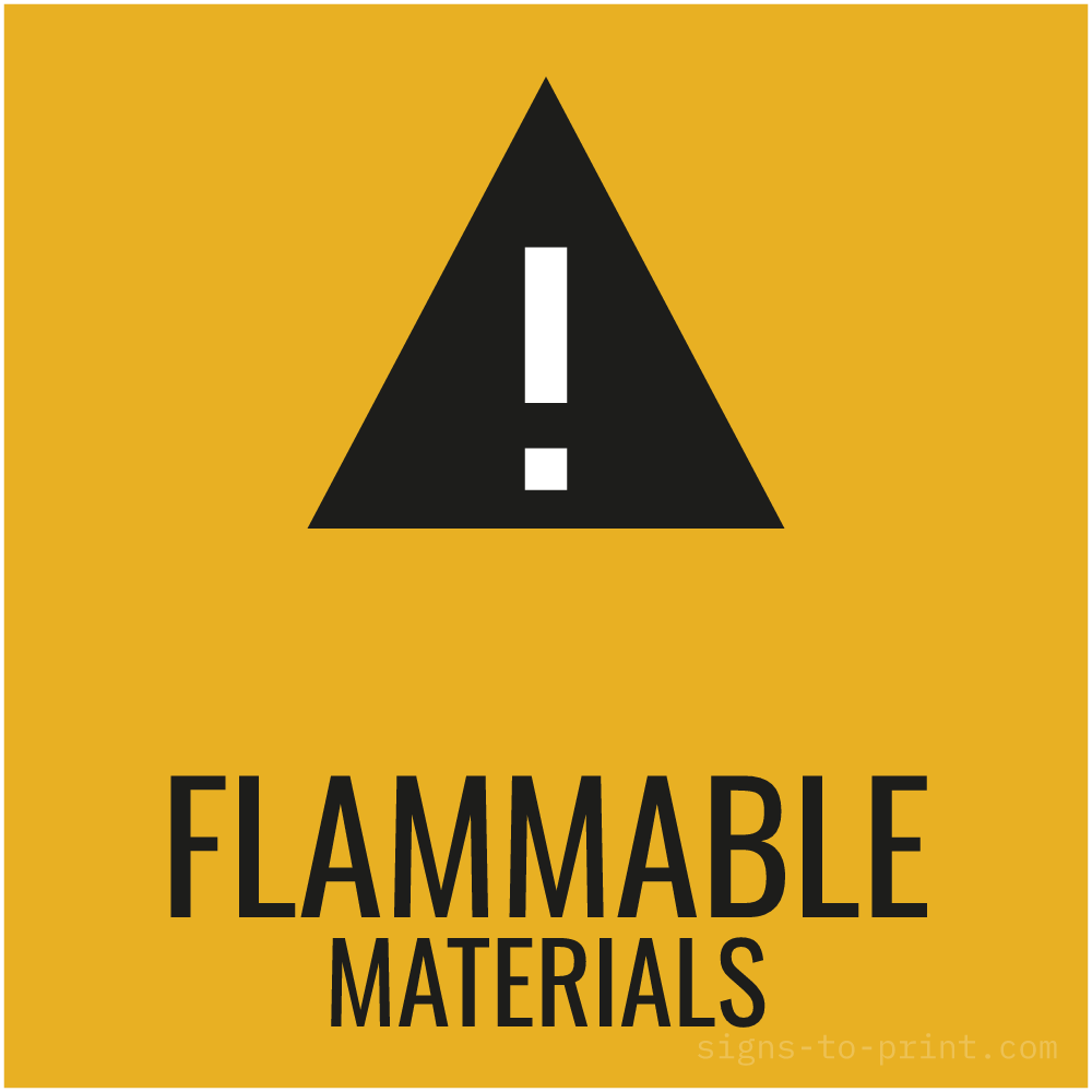 Free printable Flammable Materials sign, Orange / Black, 12x12 in