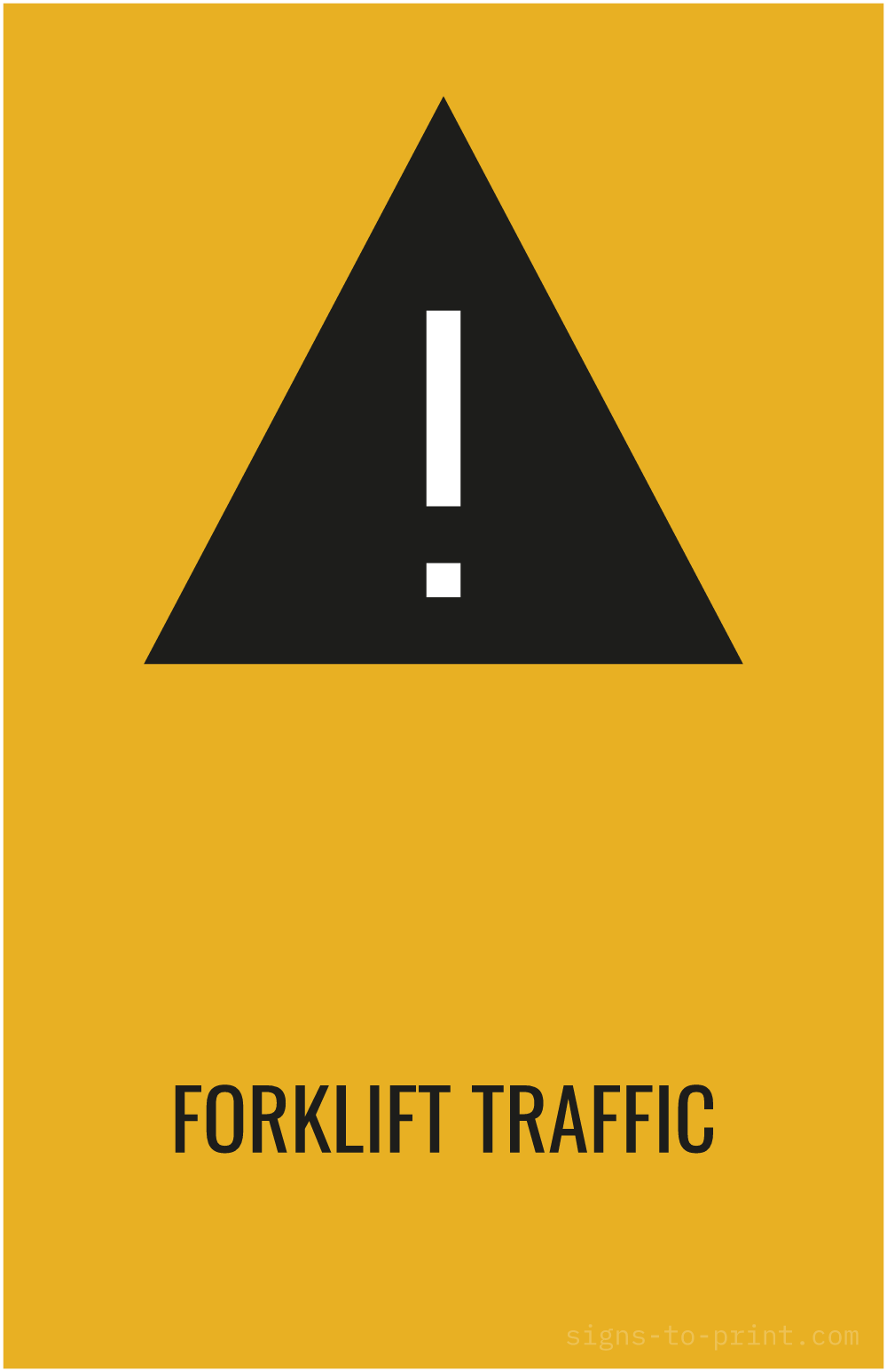 Free printable Forklift Traffic 11 x 17 sign, Orange / Black, 11 x 17 download