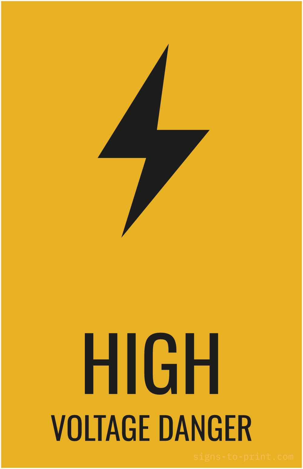 Free printable High Voltage Danger 11 x 17 sign, Orange / Black, 11 x 17 download