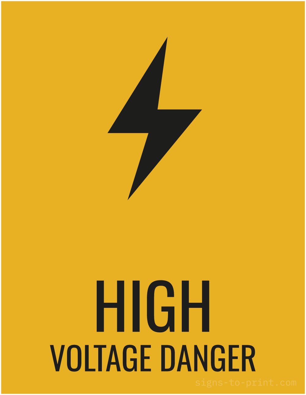Free printable High Voltage Danger 8.5 x 11 sign, Orange / Black, 8.5 x 11 download