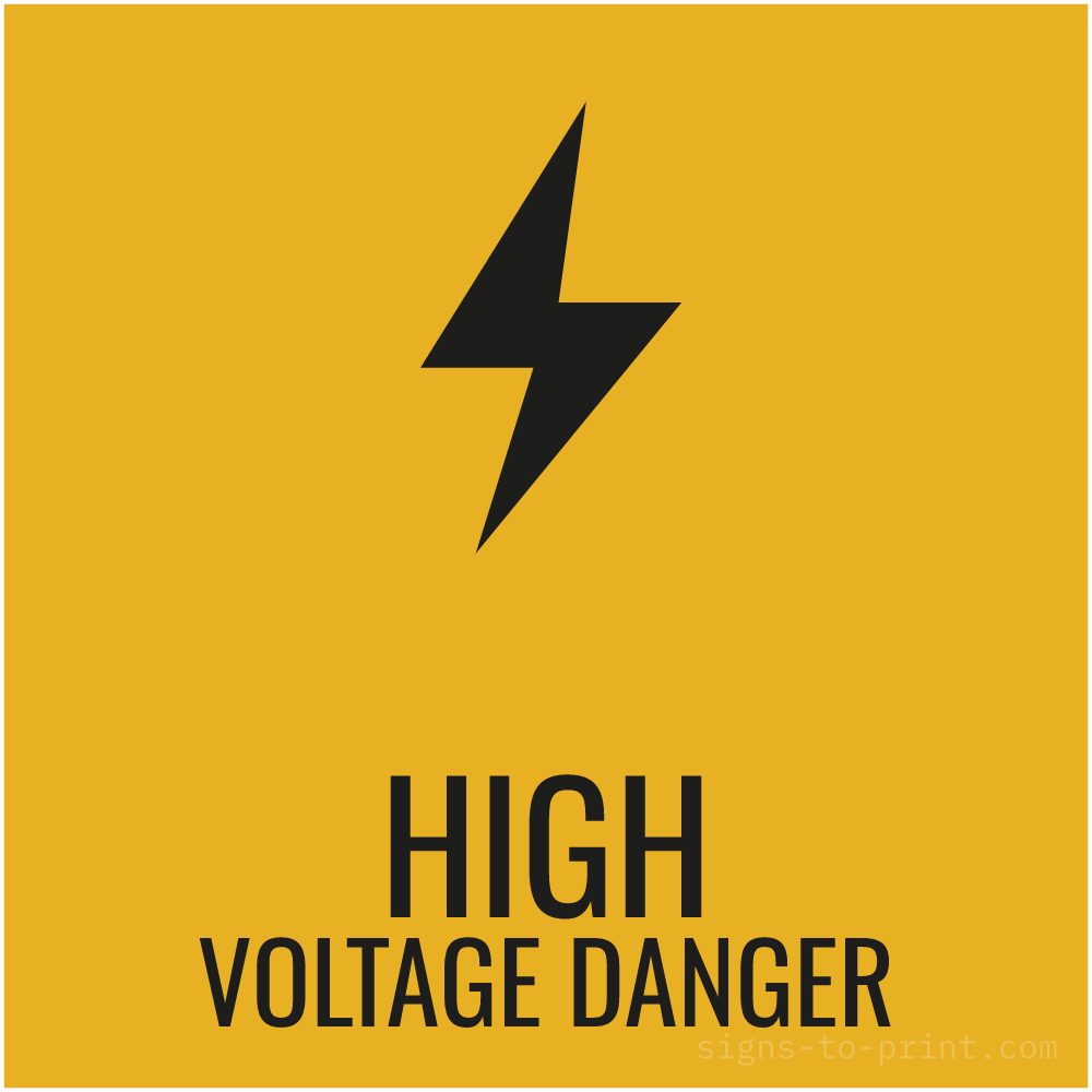 Free printable High Voltage Danger sign, Orange / Black, 12x12 in