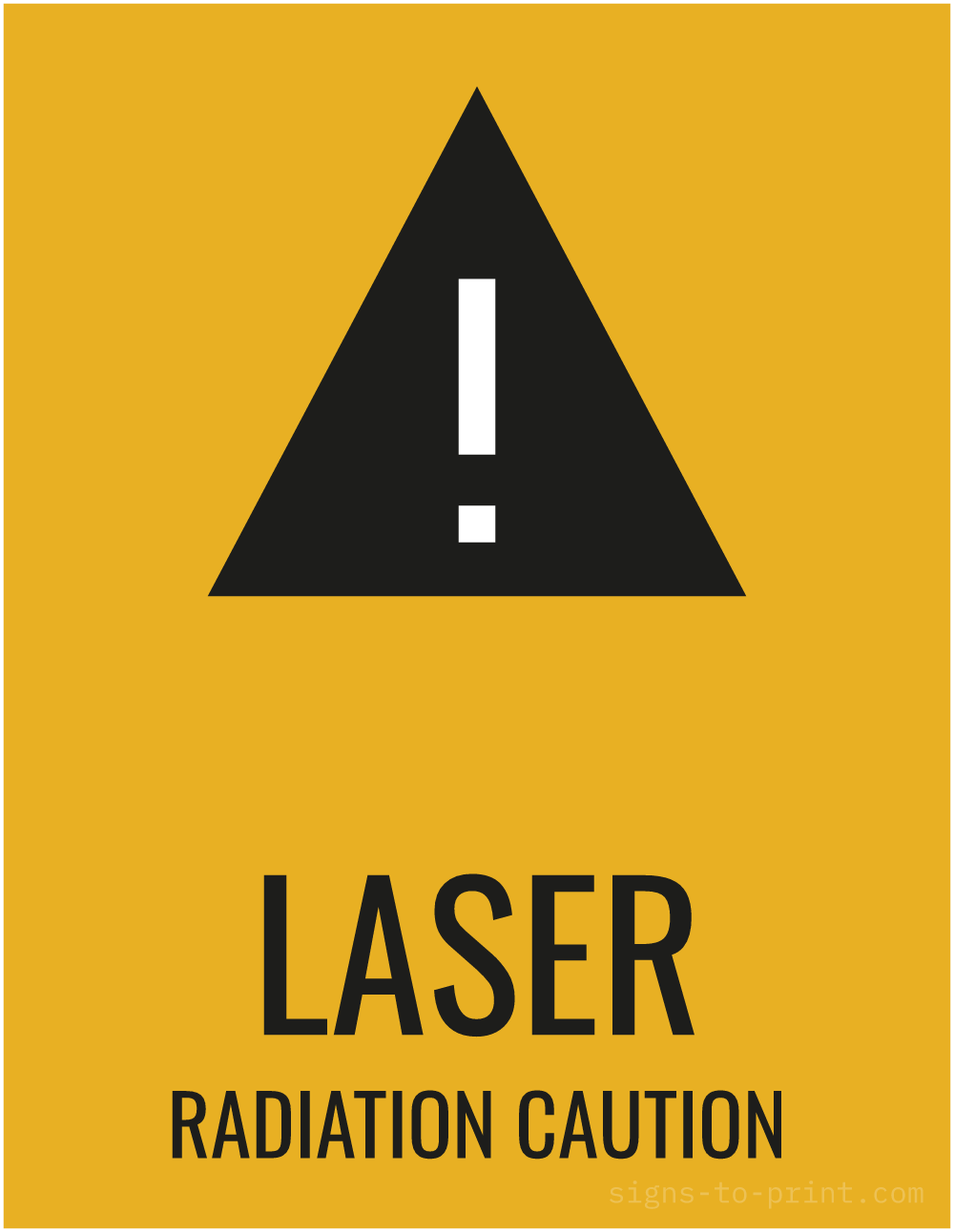 Free printable Laser Radiation Caution 8.5 x 11 sign, Orange / Black, 8.5 x 11 download