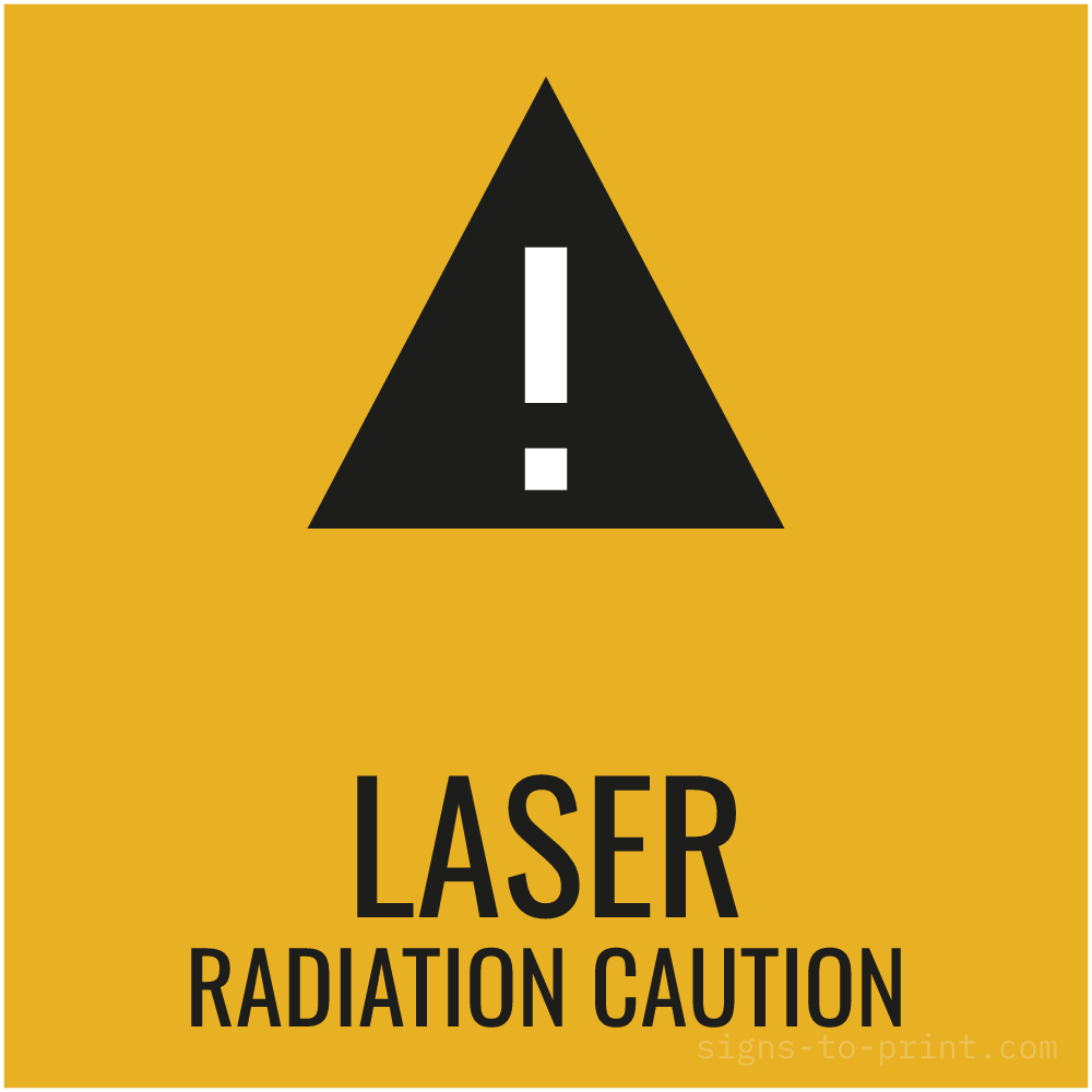 Free printable Laser Radiation Caution sign, Orange / Black, 12x12 in
