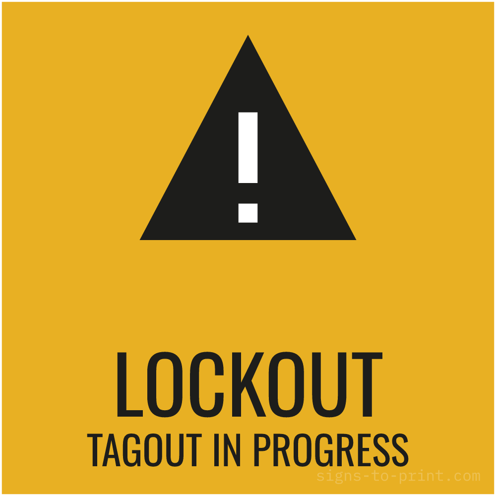 Free printable Lockout Tagout in Progress sign, Orange / Black, 12x12 in