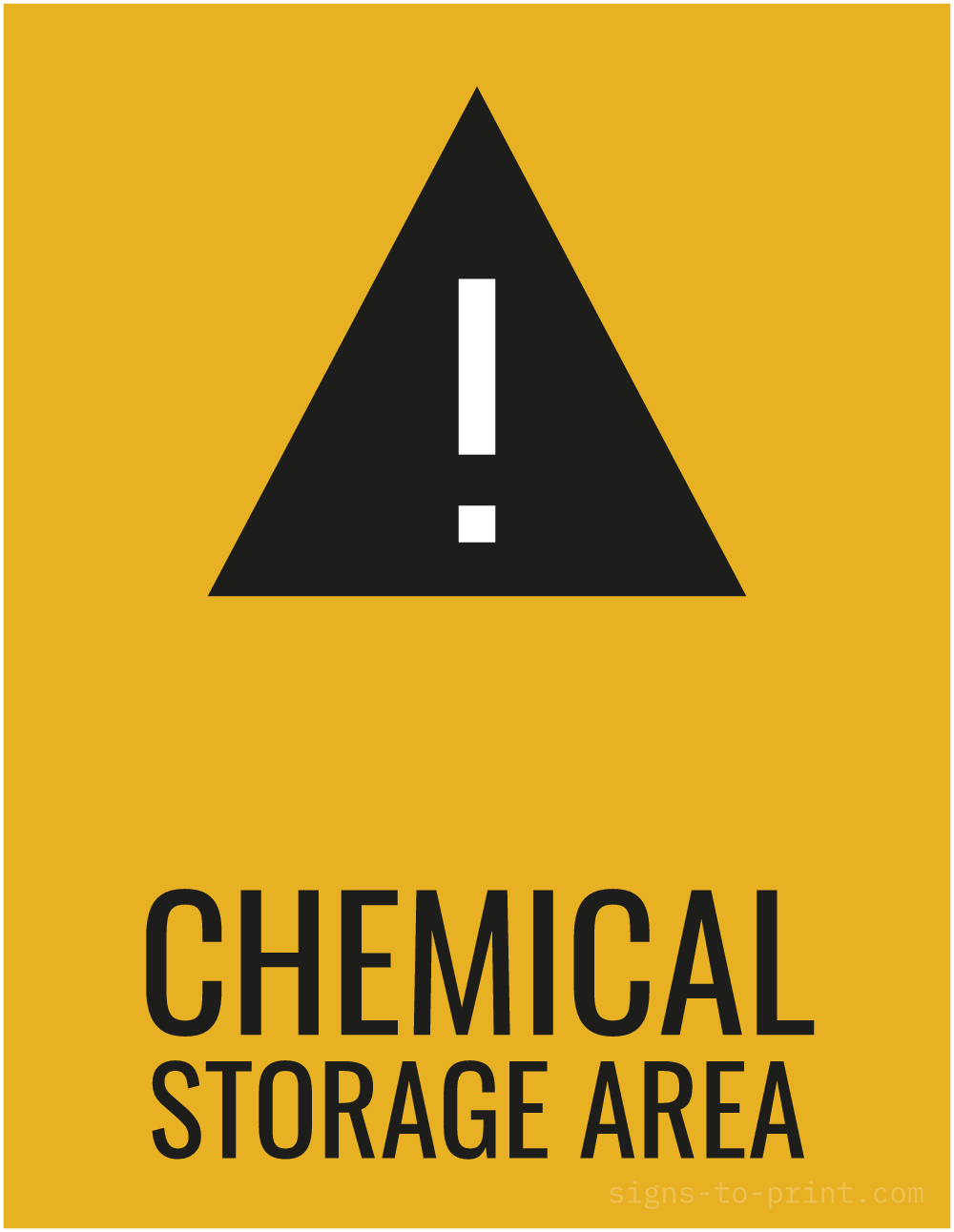 Free printable Chemical Storage Area sign, Orange / Black, 8.5x11 in