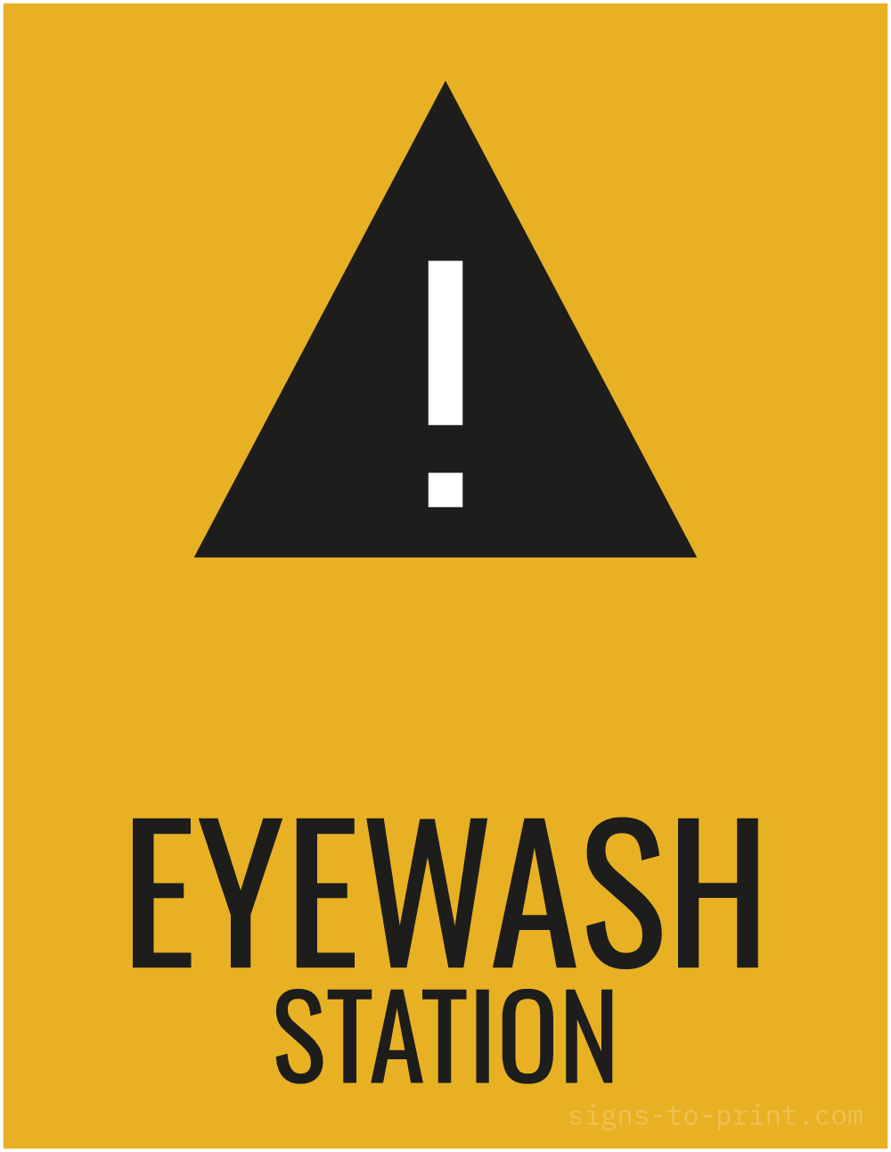 Free printable Eyewash Station sign, Orange / Black, 8.5x11 in