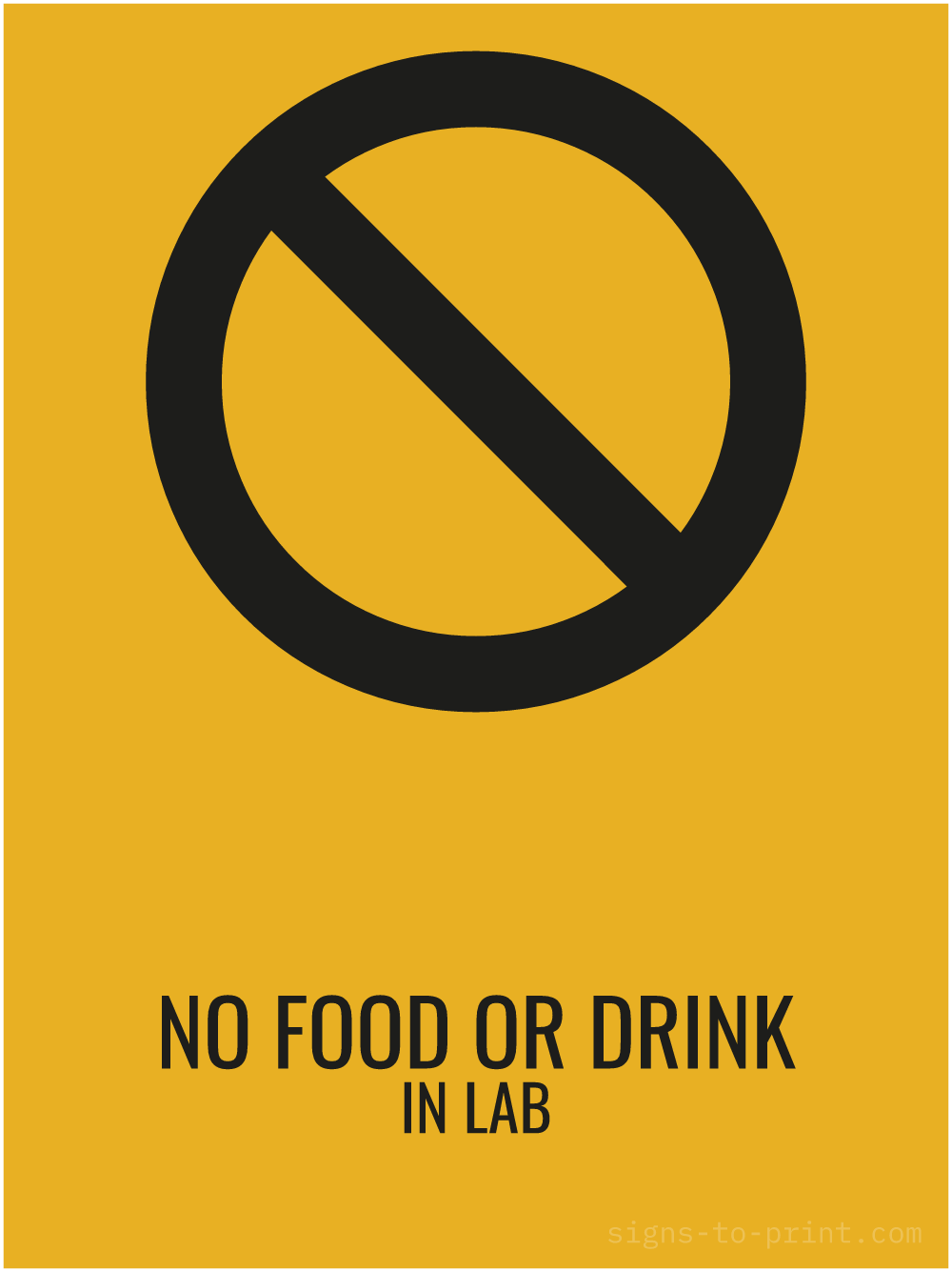 Free printable No Food or Drink in Lab 18 x 24 sign, Orange / Black, 18 x 24 download