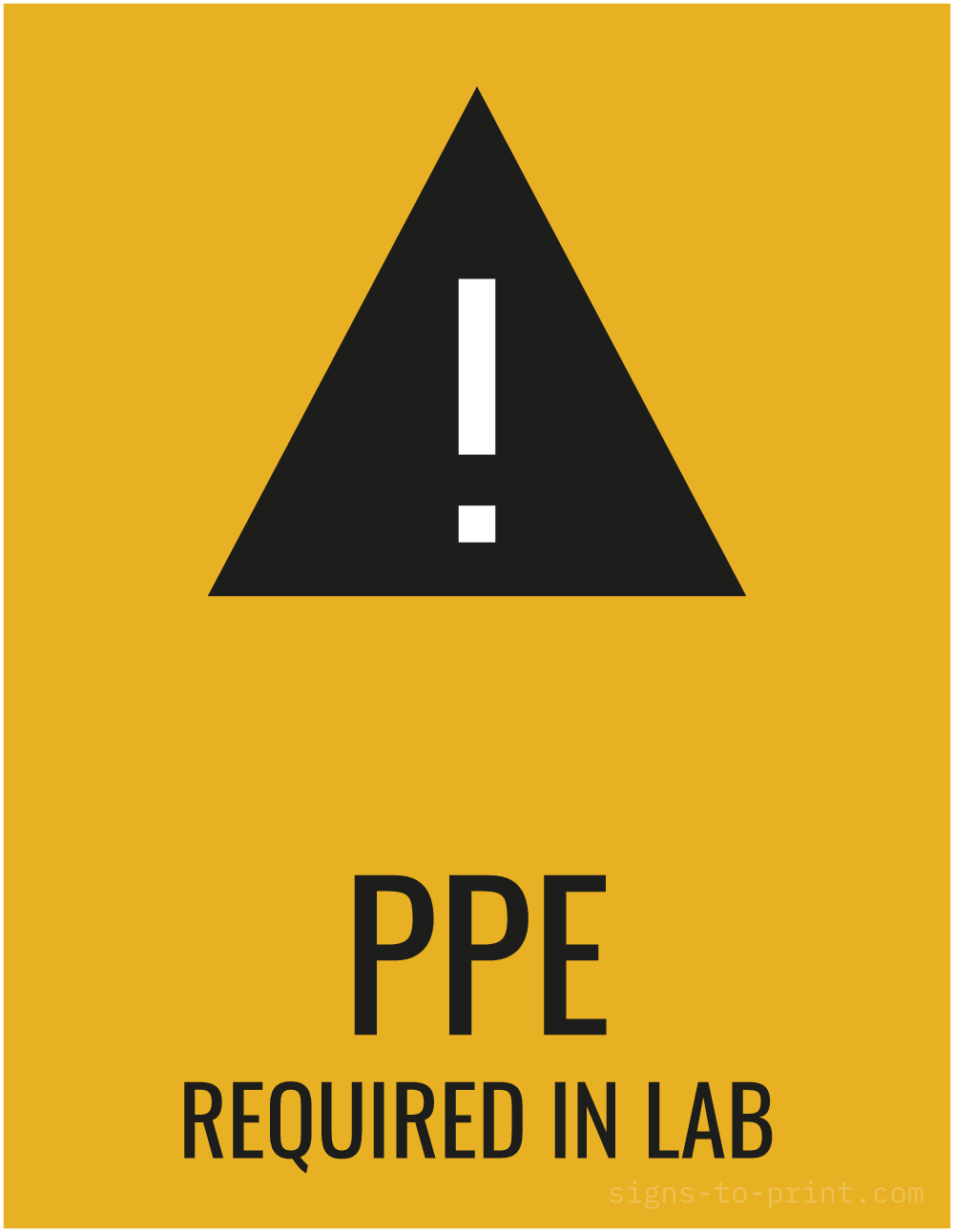 Free printable PPE Required in Lab sign, Orange / Black, 8.5x11 in