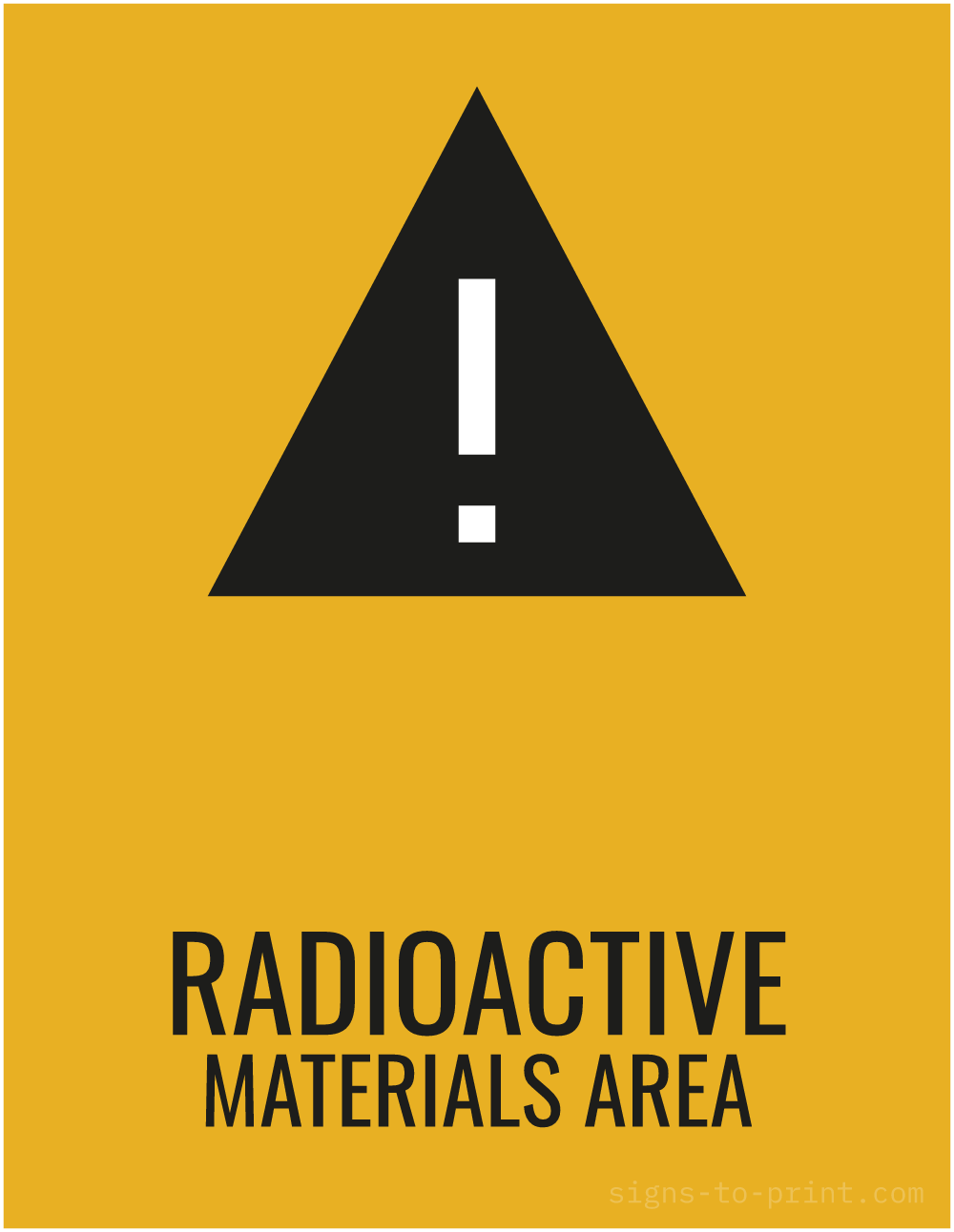 Free printable Radioactive Materials Area sign, Orange / Black, 8.5x11 in