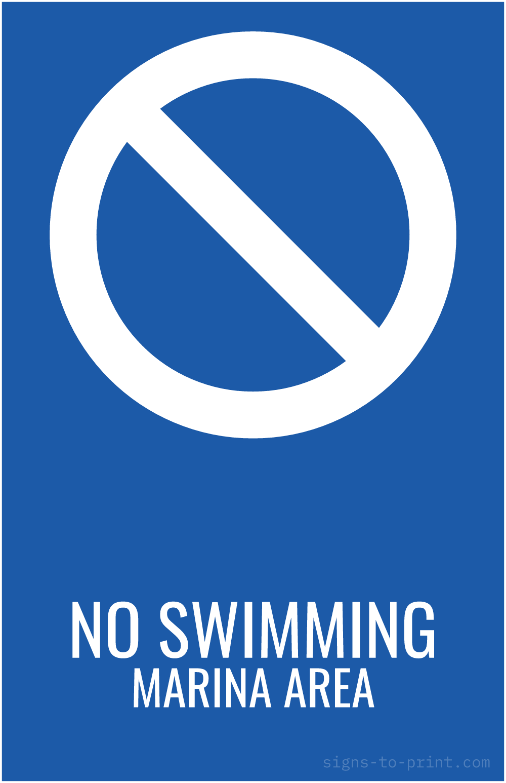 Free printable No Swimming Marina Area 11 x 17 sign, Blue / White, 11 x 17 download