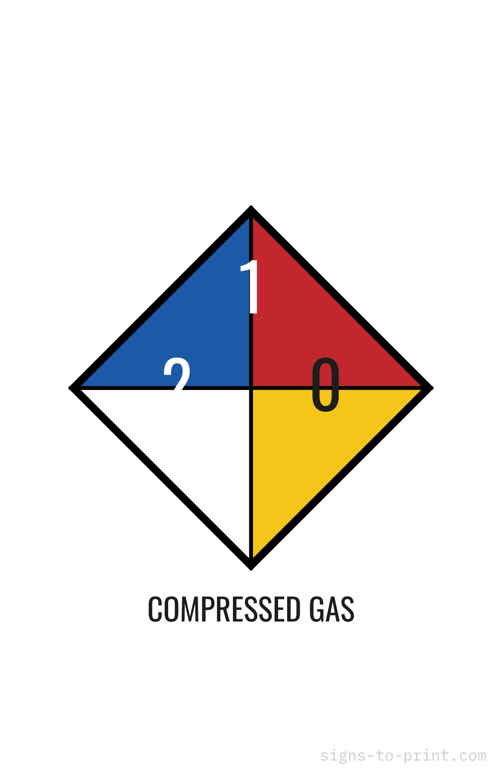 Free printable Compressed Gas NFPA 704 11 x 17 sign, NFPA 704 Standard, 11 x 17 download