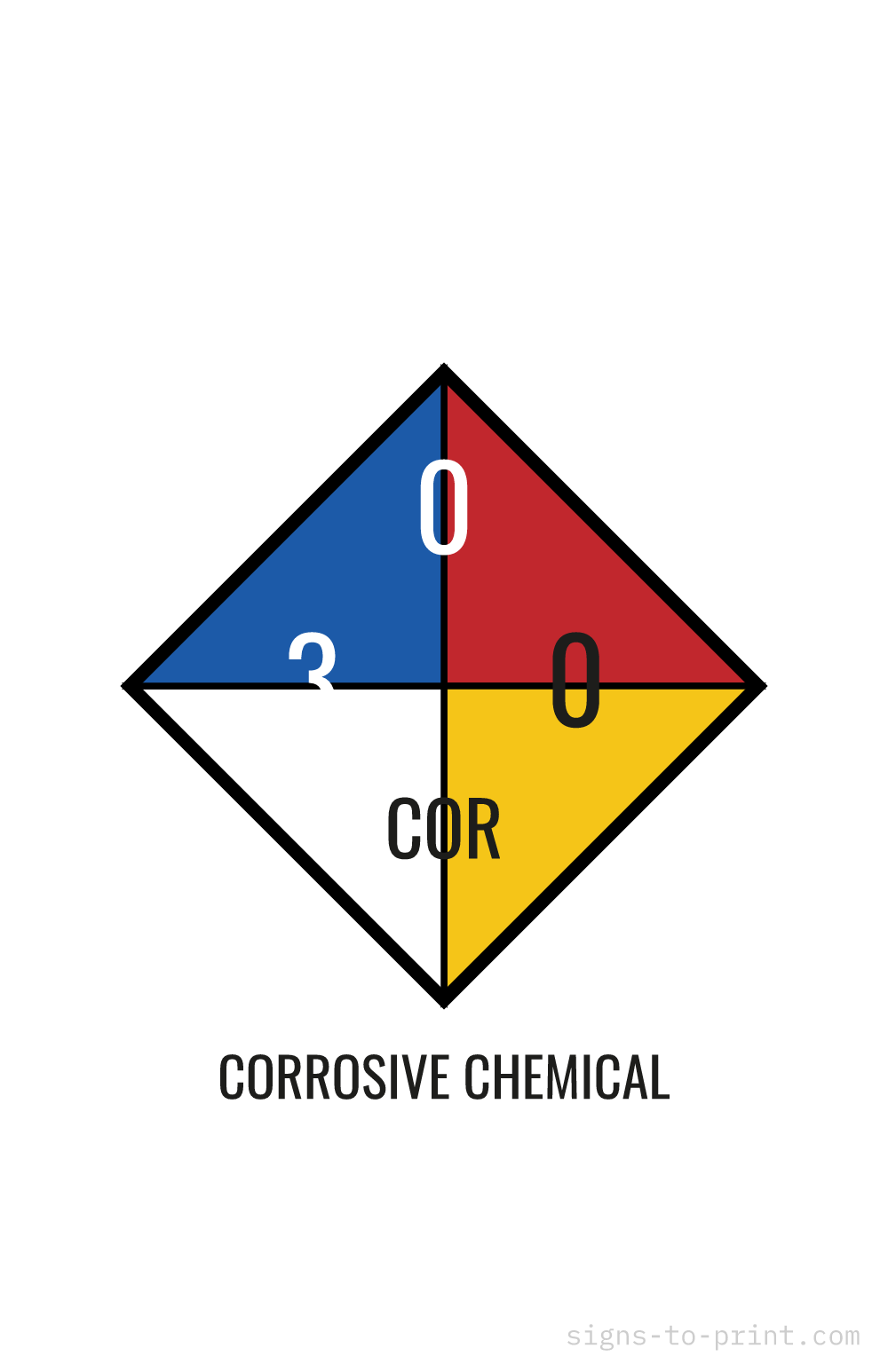 Free printable Corrosive Chemical NFPA 704 11 x 17 sign, NFPA 704 Standard, 11 x 17 download