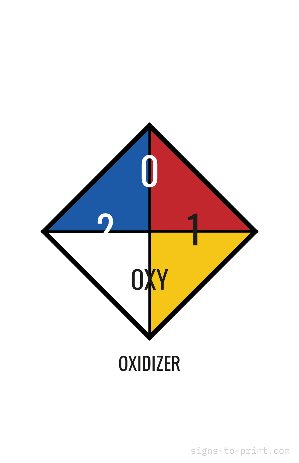 Free printable Oxidizer NFPA 704 11 x 17 sign, NFPA 704 Standard, 11 x 17 download