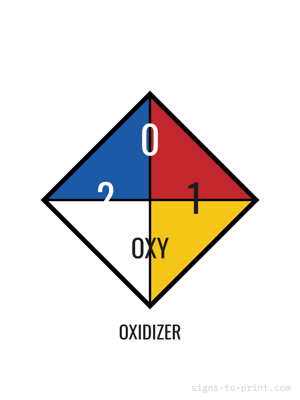 Free printable Oxidizer NFPA 704 18 x 24 sign, NFPA 704 Standard, 18 x 24 download