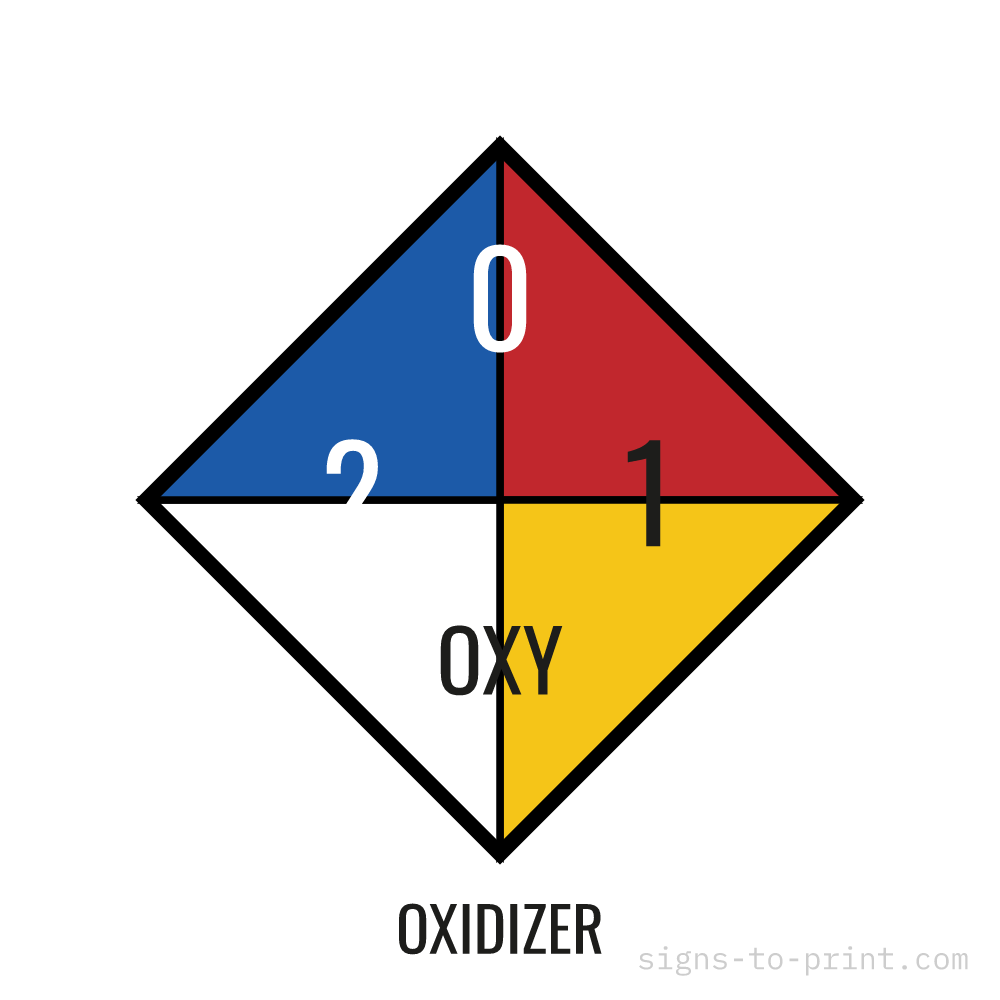 Free printable Oxidizer NFPA 704 sign, NFPA 704 Standard, 12x12 in