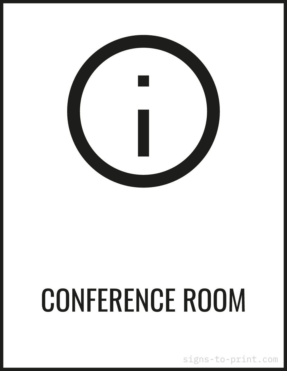 Free printable Conference Room 8.5 x 11 sign, Black / White, 8.5 x 11 download
