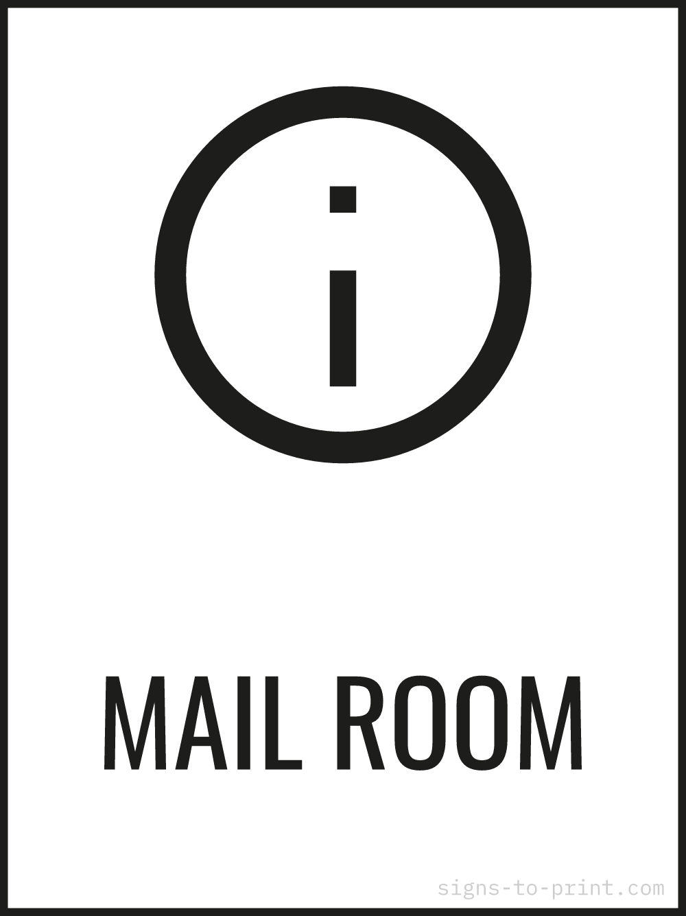 Free printable Mail Room 18 x 24 sign, Black / White, 18 x 24 download