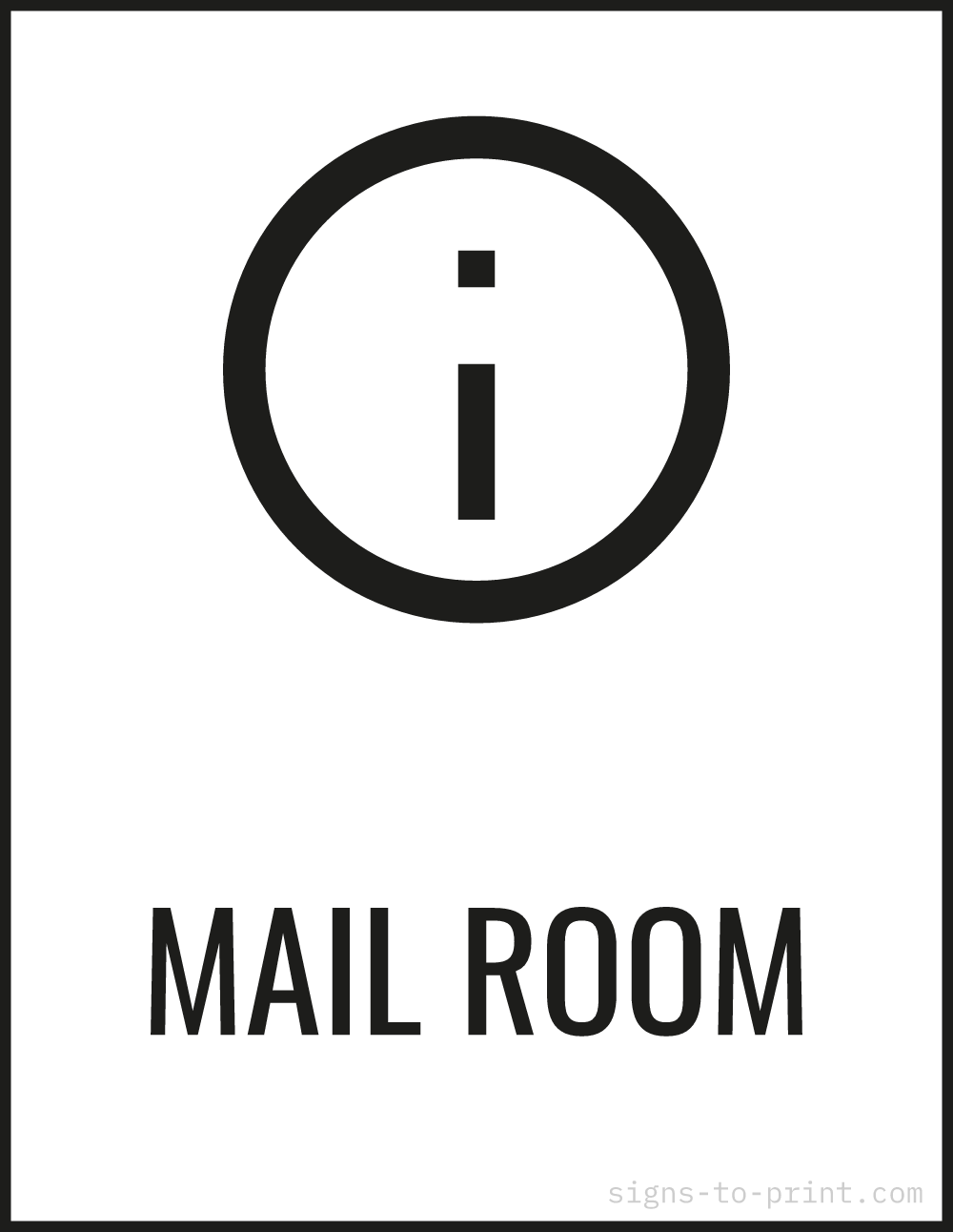 Free printable Mail Room 8.5 x 11 sign, Black / White, 8.5 x 11 download