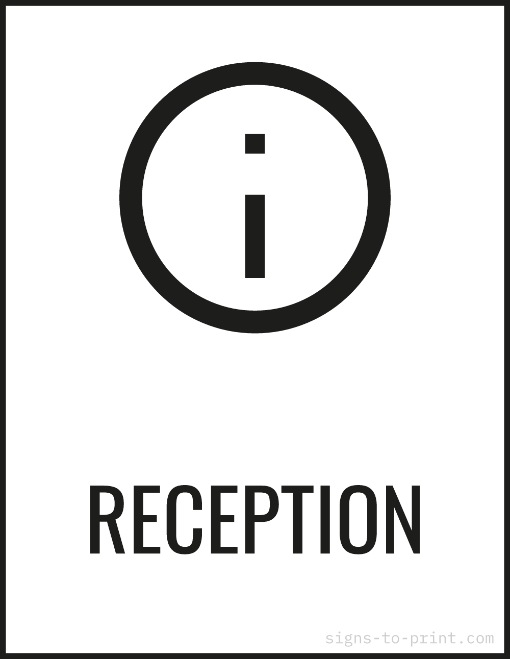 Free printable Reception 8.5 x 11 sign, Black / White, 8.5 x 11 download