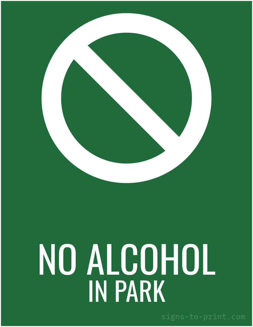 Free printable No Alcohol in Park 8.5 x 11 sign, Green / White, 8.5 x 11 download