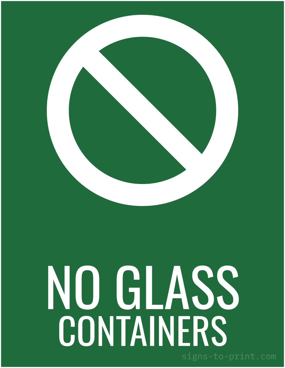 Free printable No Glass Containers 8.5 x 11 sign, Green / White, 8.5 x 11 download