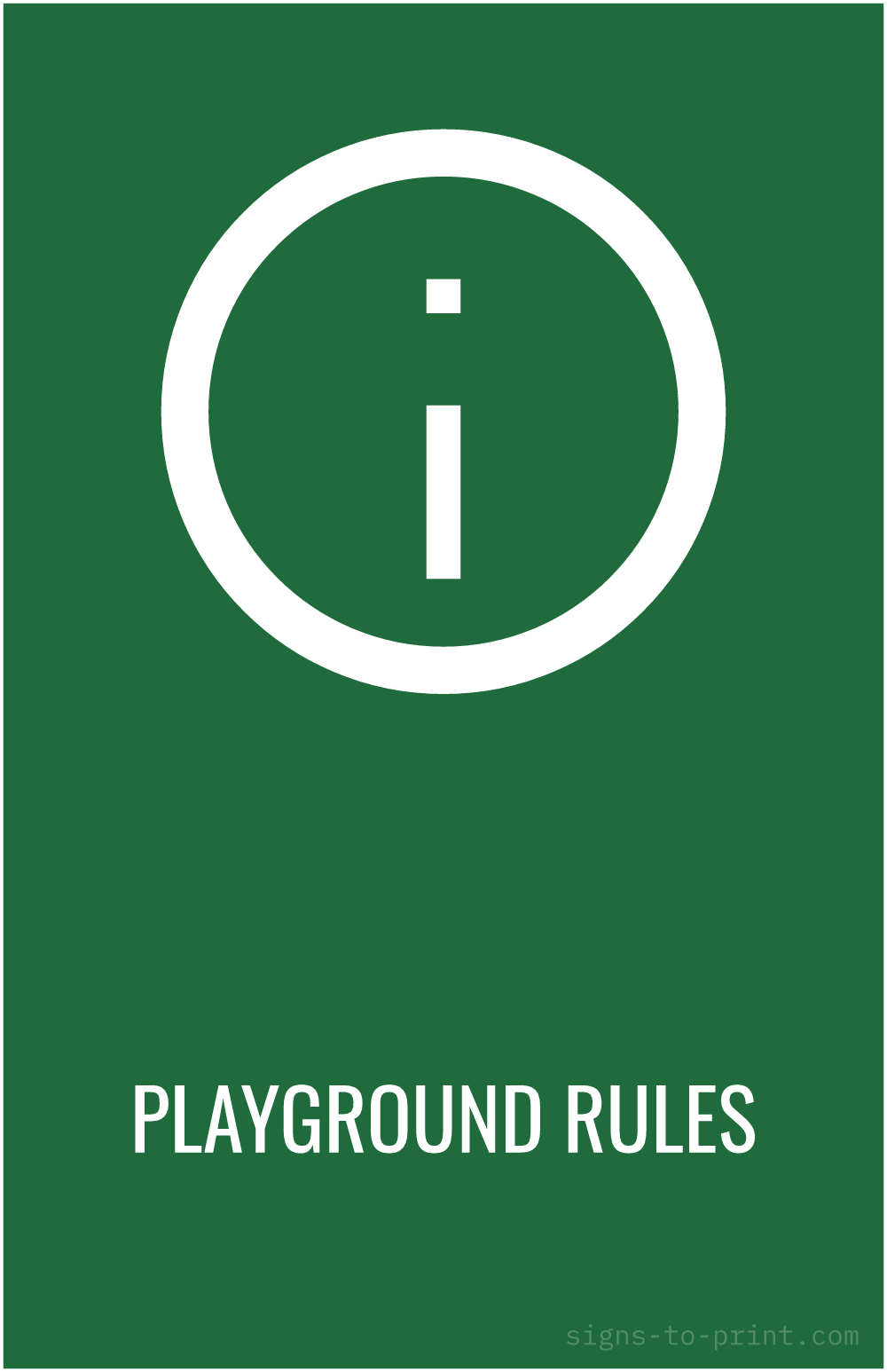 Free printable Playground Rules 11 x 17 sign, Green / White, 11 x 17 download