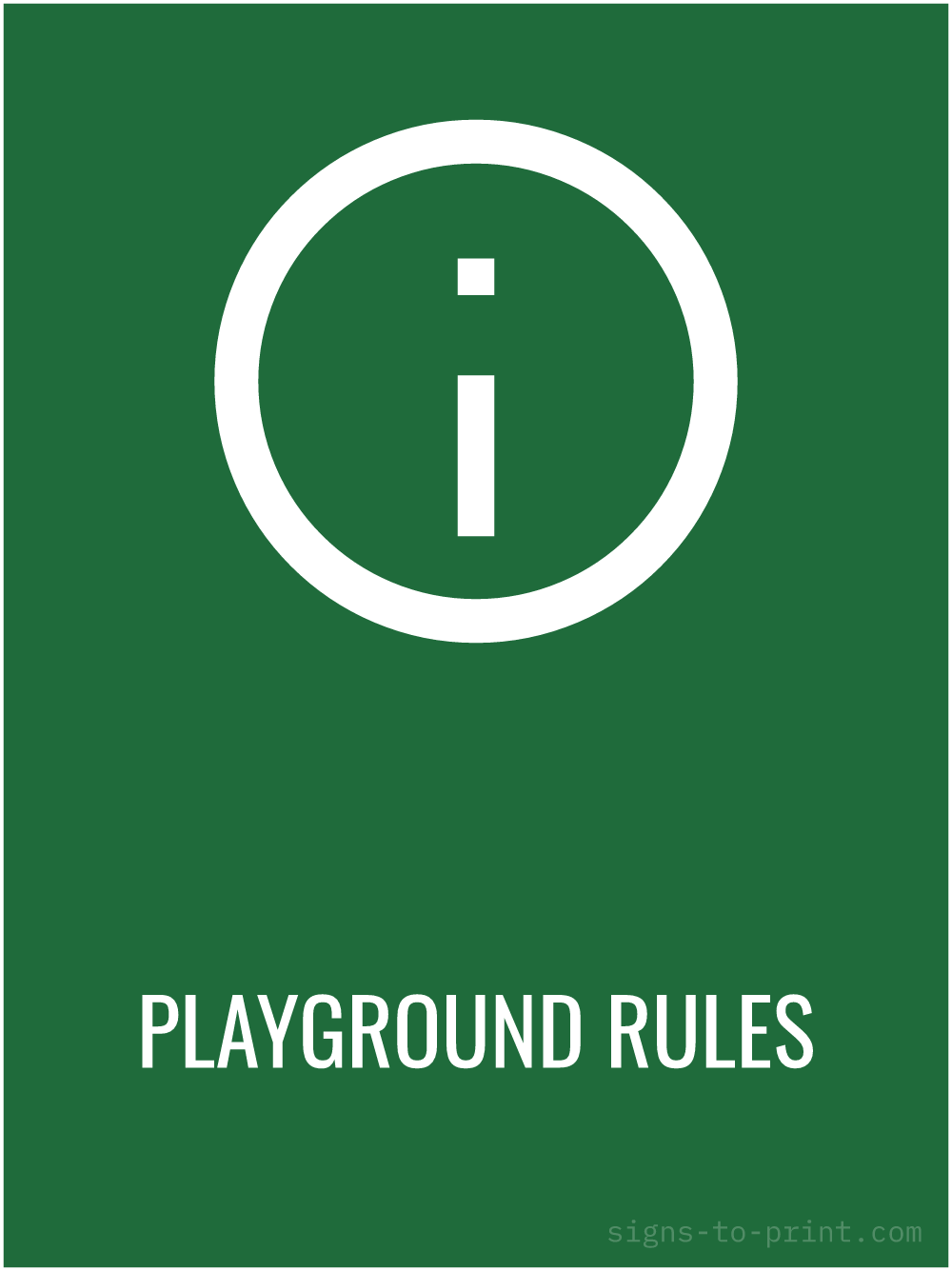 Free printable Playground Rules 18 x 24 sign, Green / White, 18 x 24 download